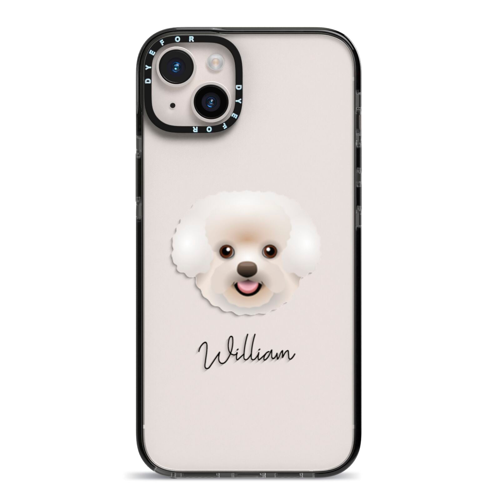 Bichon Frise Personalised iPhone 14 Plus Black Impact Case on Silver phone