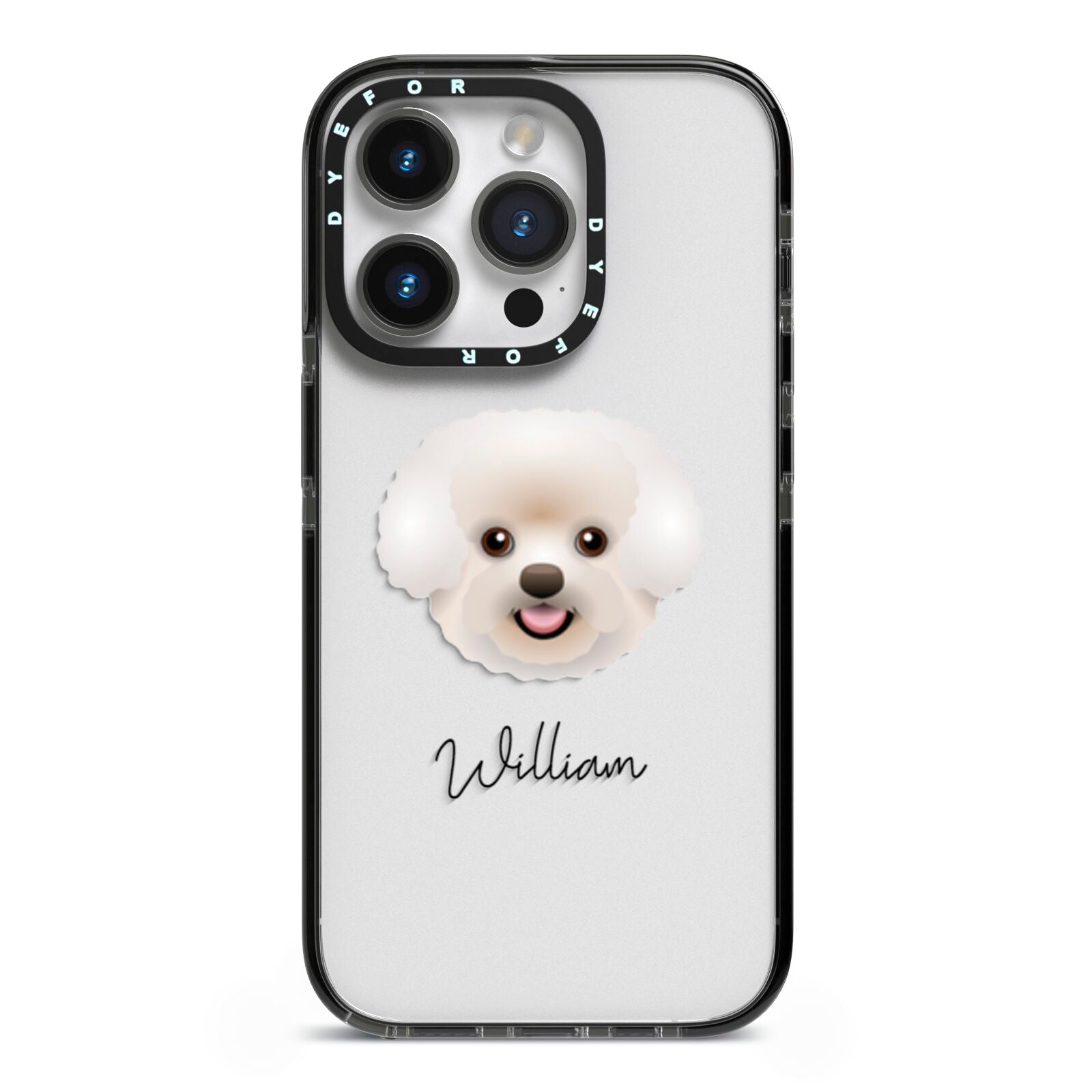 Bichon Frise Personalised iPhone 14 Pro Black Impact Case on Silver phone