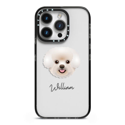 Bichon Frise Personalised iPhone 14 Pro Black Impact Case on Silver phone