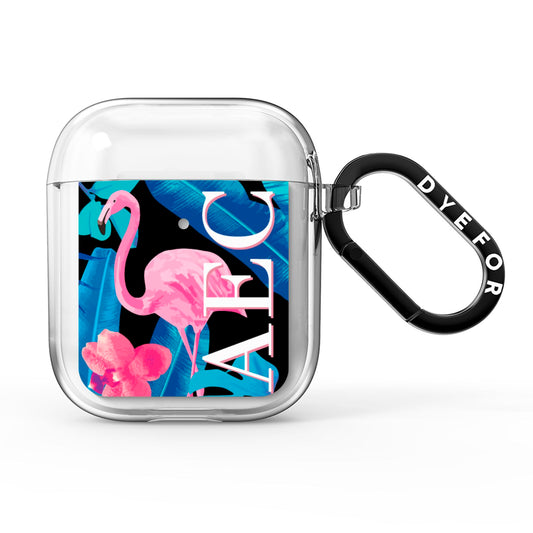 Black Blue Tropical Flamingo AirPods Clear Case