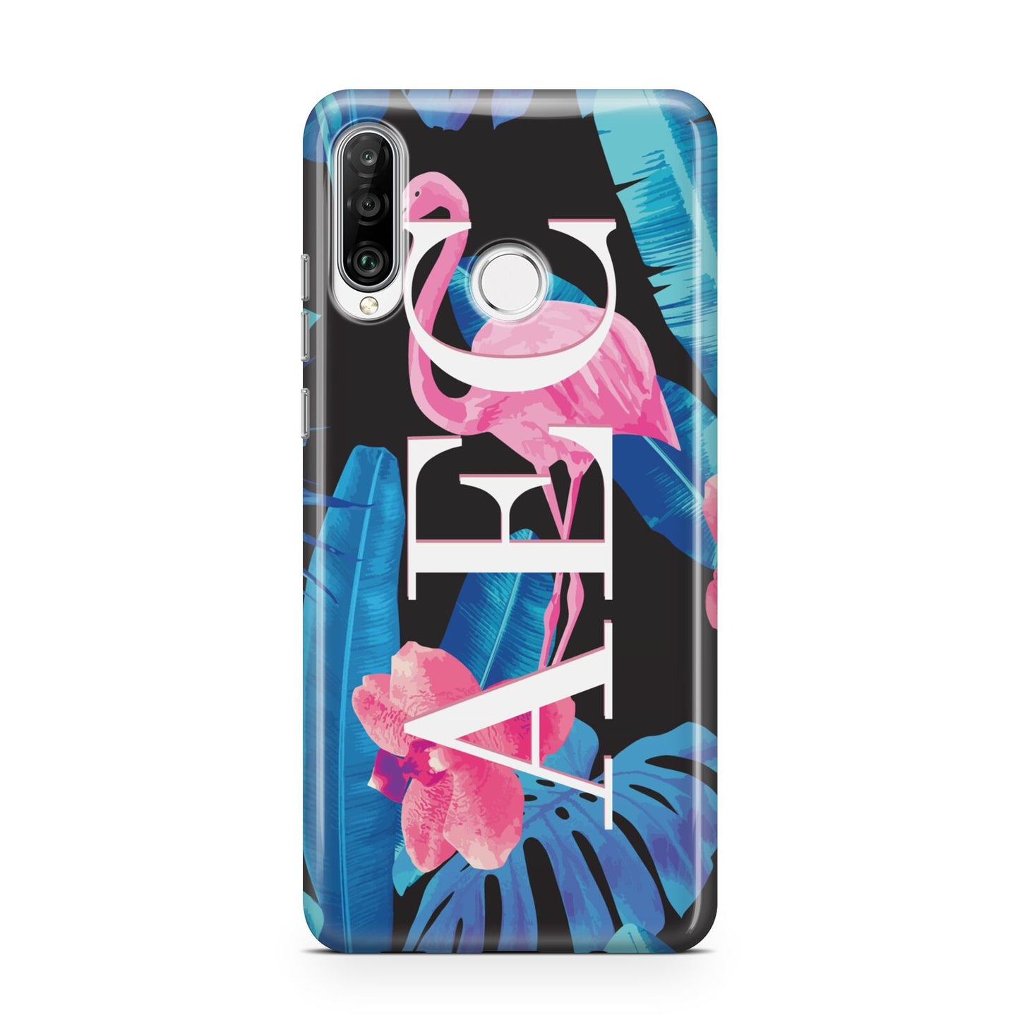Black Blue Tropical Flamingo Huawei P30 Lite Phone Case