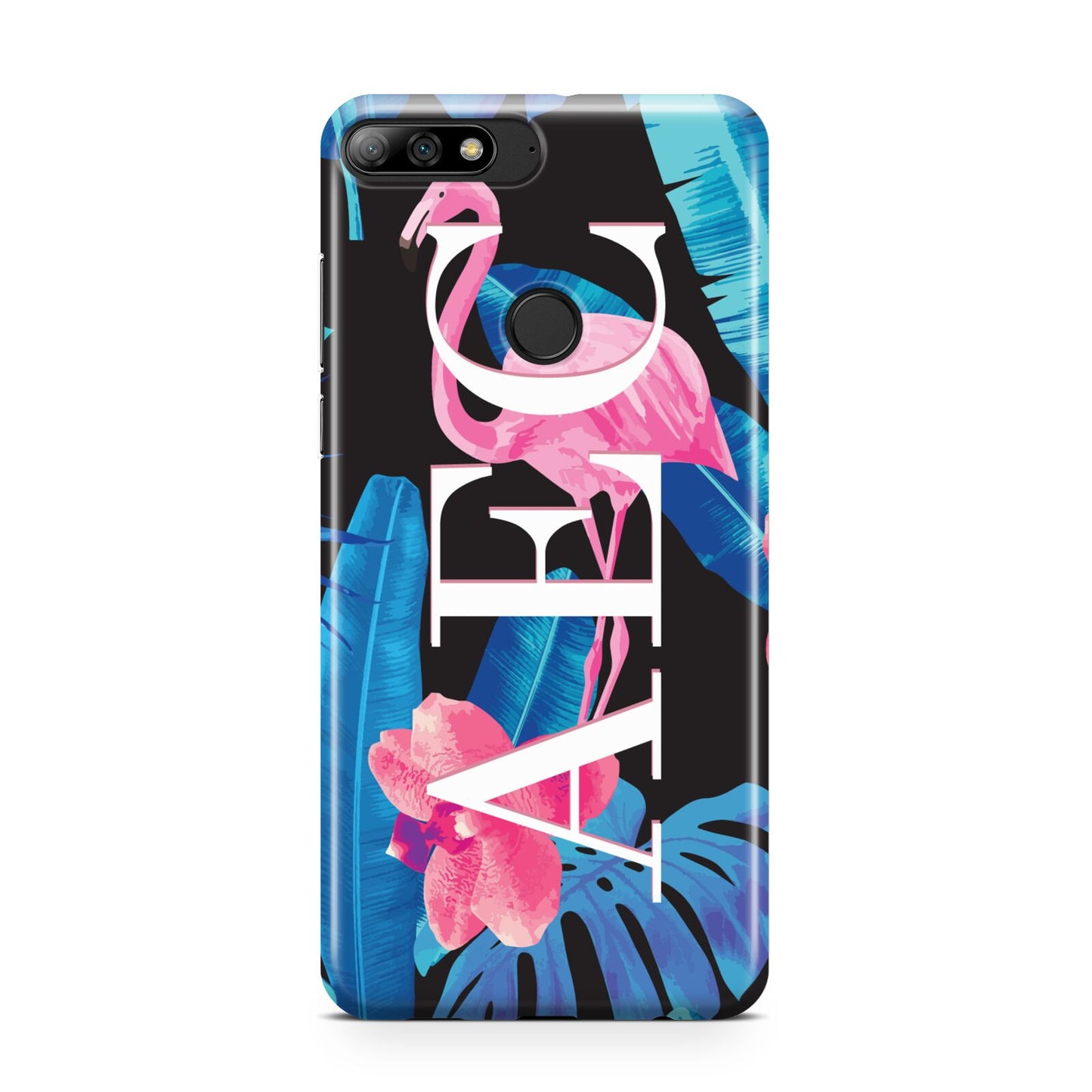 Black Blue Tropical Flamingo Huawei Y7 2018