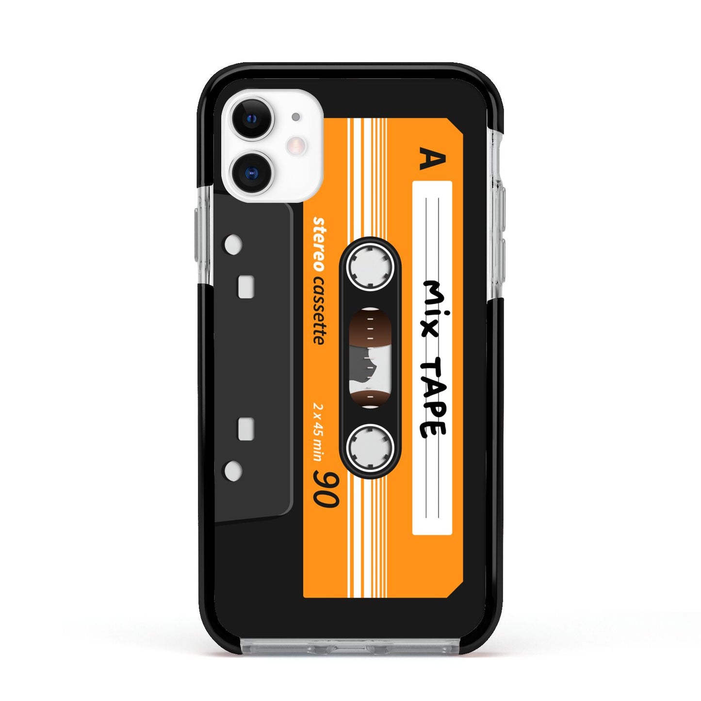 Black Casette Tape Apple iPhone 11 in White with Black Impact Case