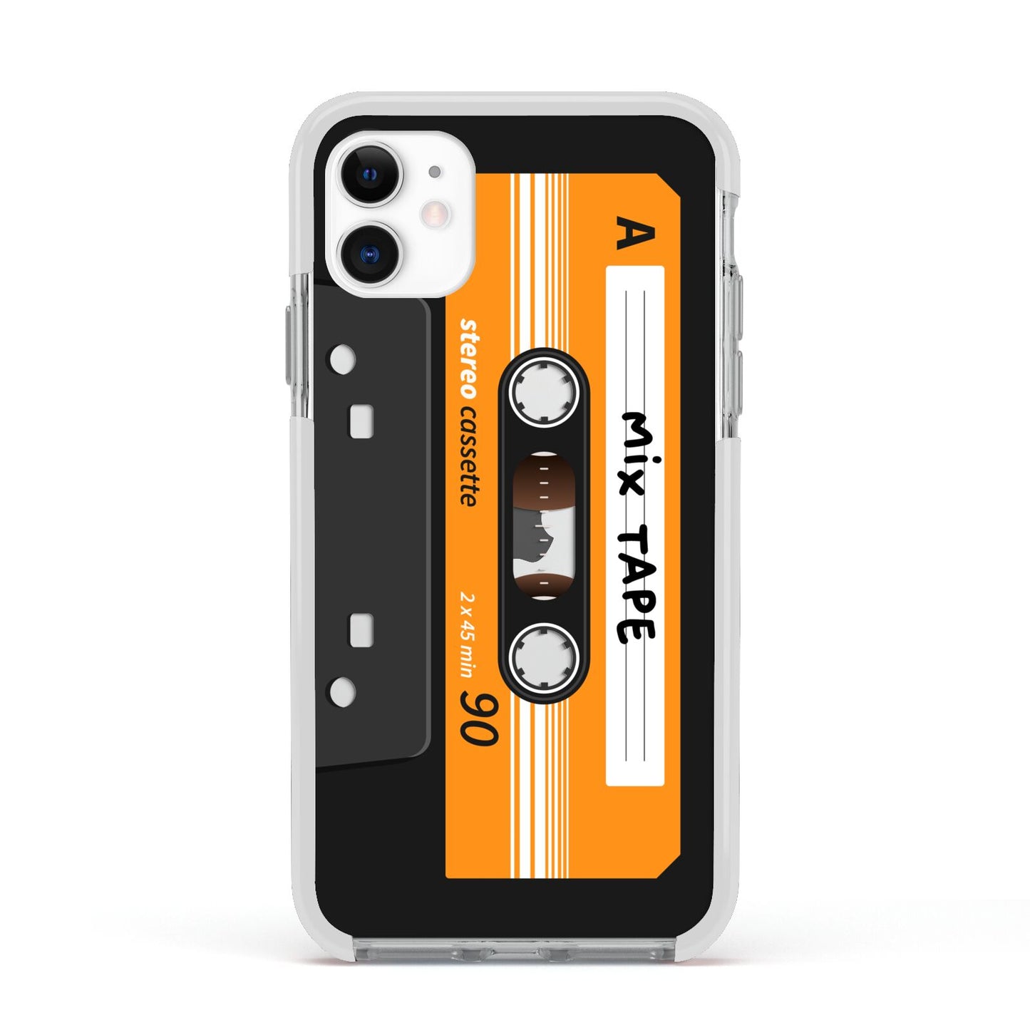 Black Casette Tape Apple iPhone 11 in White with White Impact Case