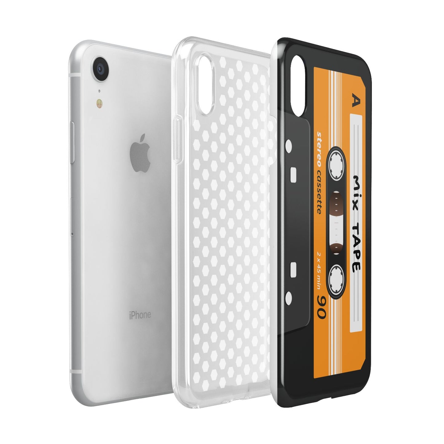 Black Casette Tape Apple iPhone XR White 3D Tough Case Expanded view