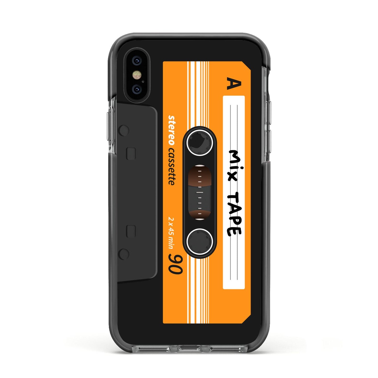 Black Casette Tape Apple iPhone Xs Impact Case Black Edge on Black Phone