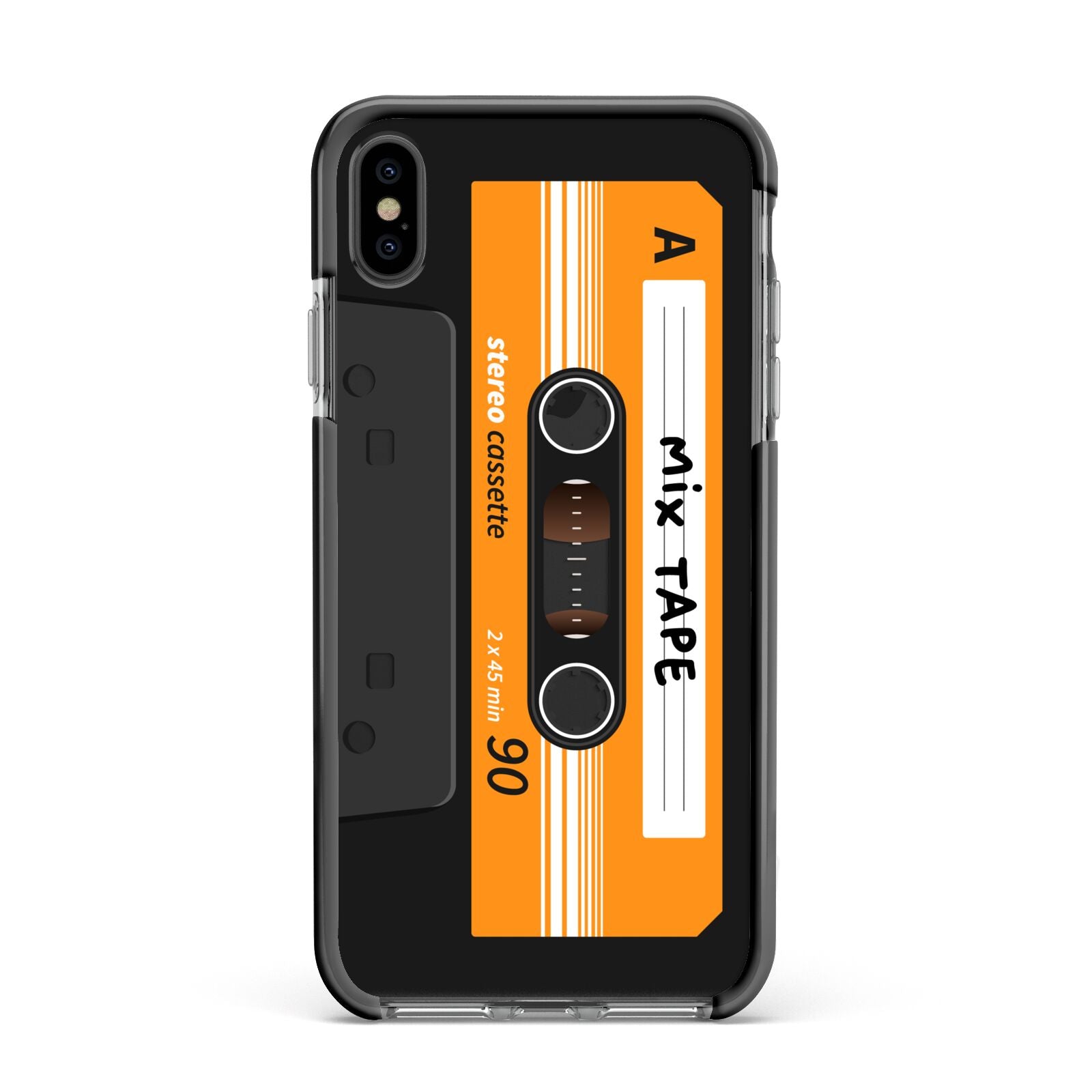 Black Casette Tape Apple iPhone Xs Max Impact Case Black Edge on Black Phone