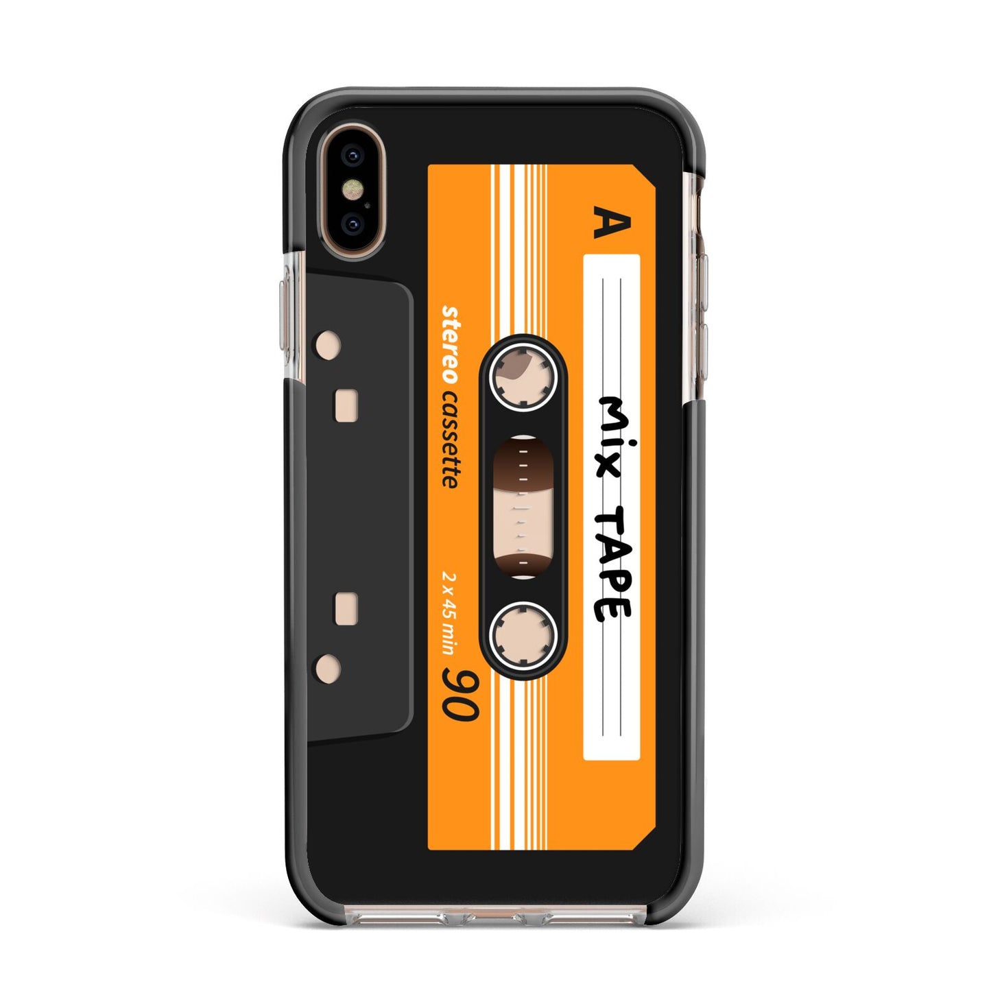 Black Casette Tape Apple iPhone Xs Max Impact Case Black Edge on Gold Phone