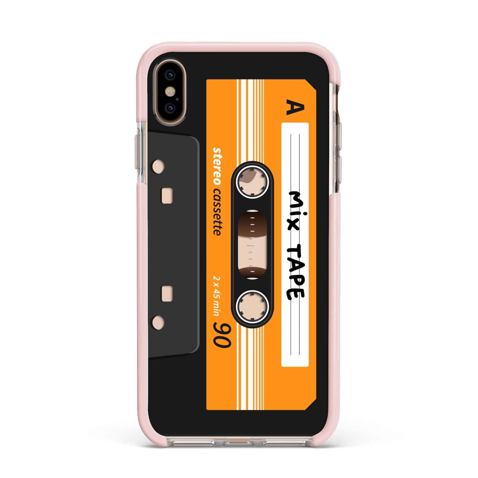 Black Casette Tape Apple iPhone Xs Max Impact Case Pink Edge on Gold Phone