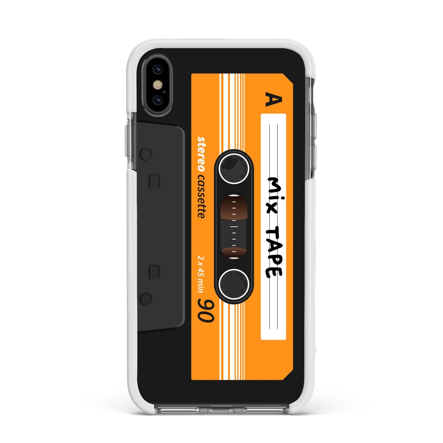 Black Casette Tape Apple iPhone Xs Max Impact Case White Edge on Black Phone