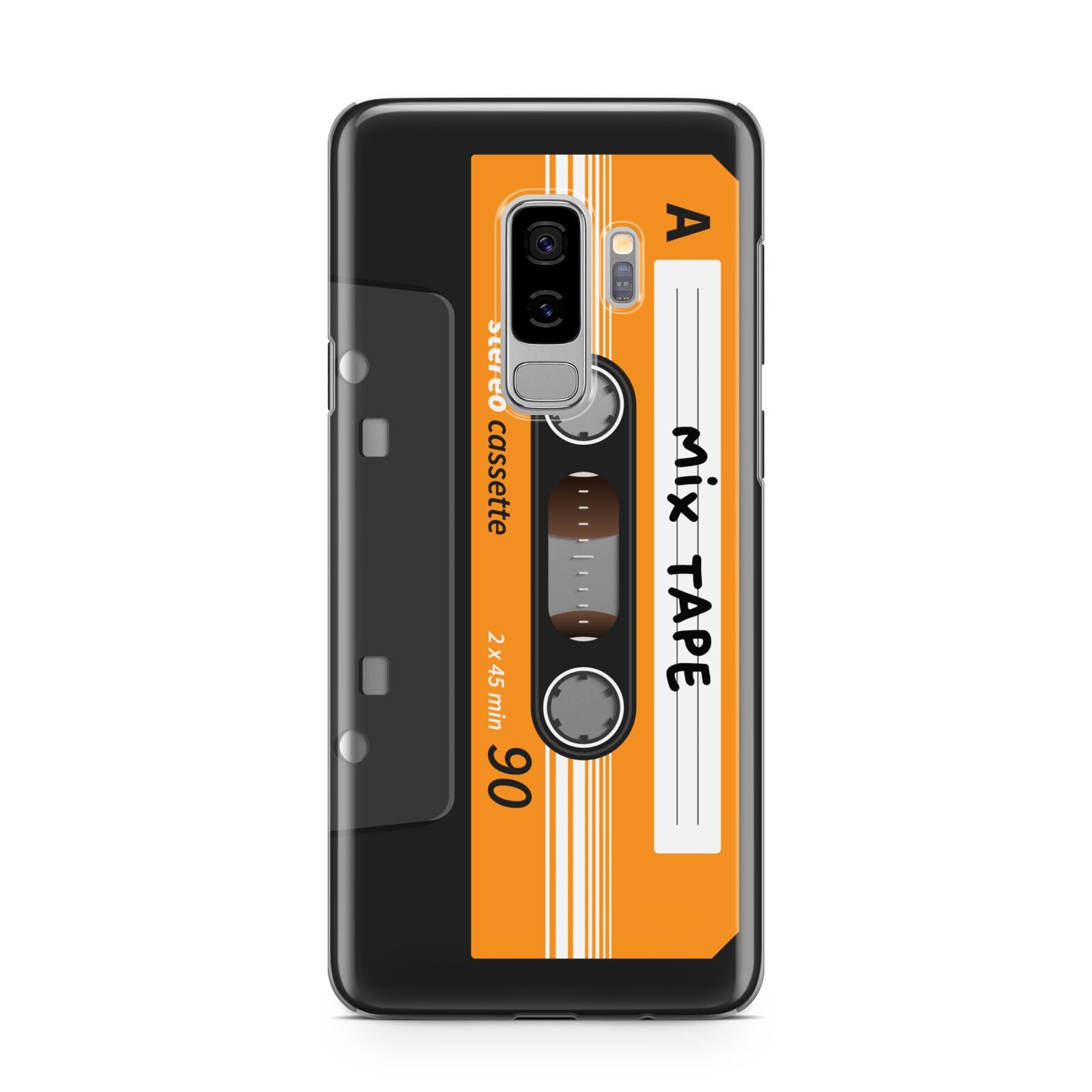 Black Casette Tape Samsung Galaxy S9 Plus Case on Silver phone