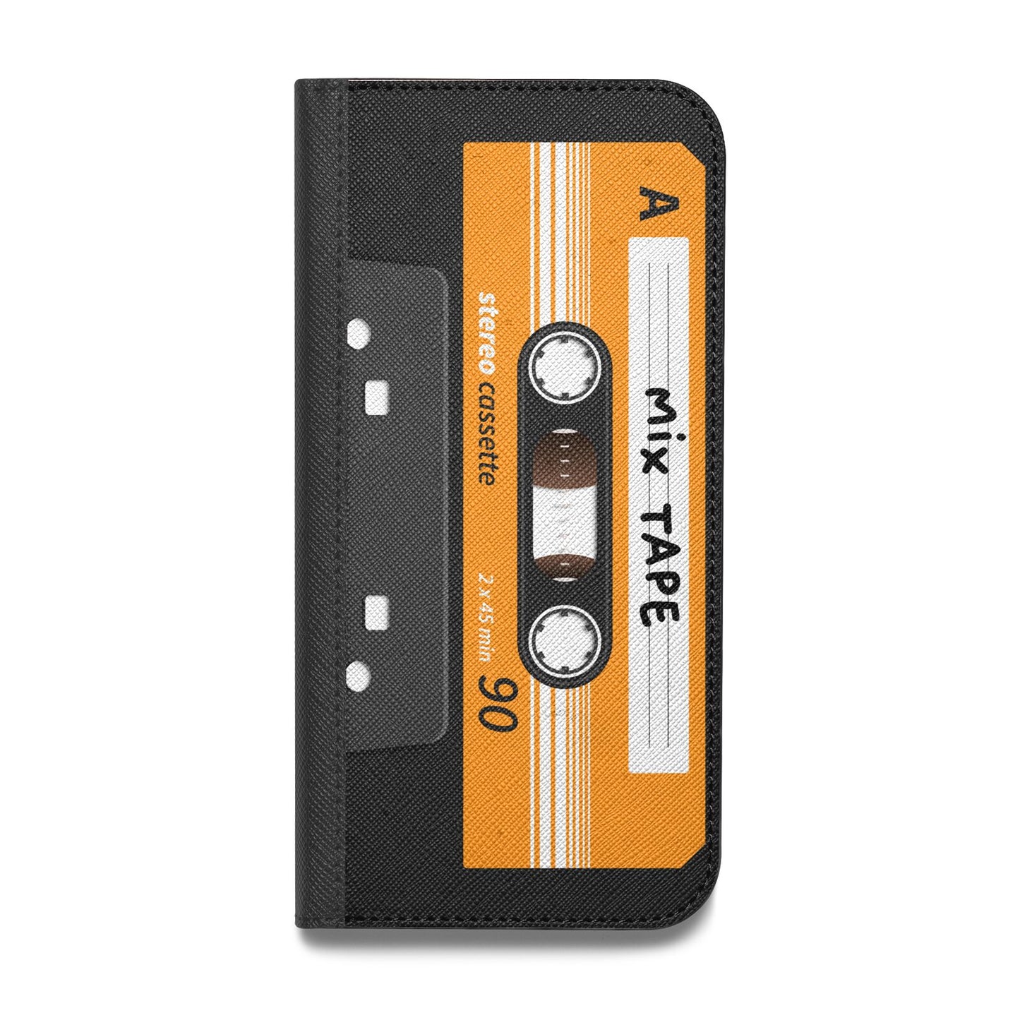 Black Casette Tape Vegan Leather Flip iPhone Case