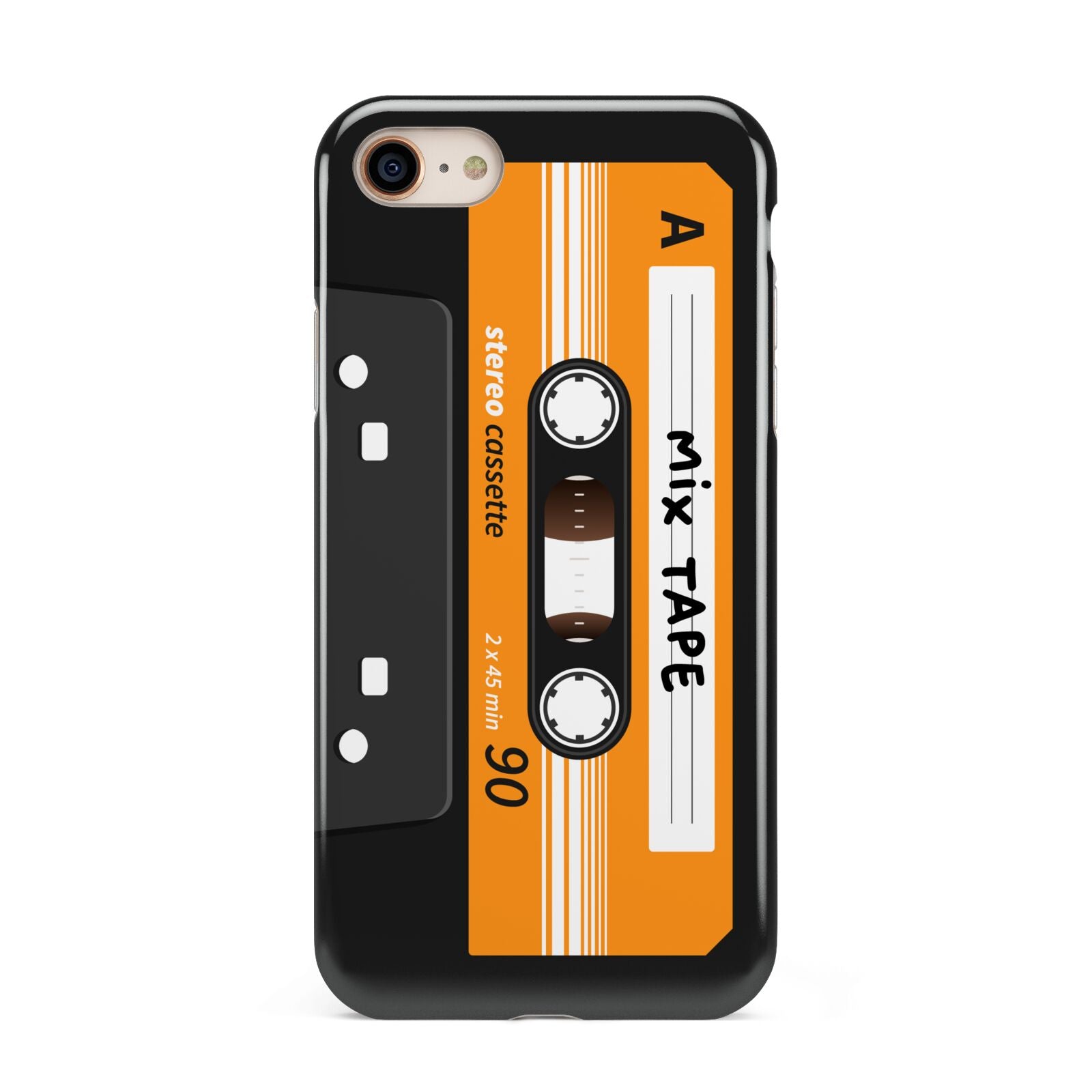 Black Casette Tape iPhone 8 3D Tough Case on Gold Phone