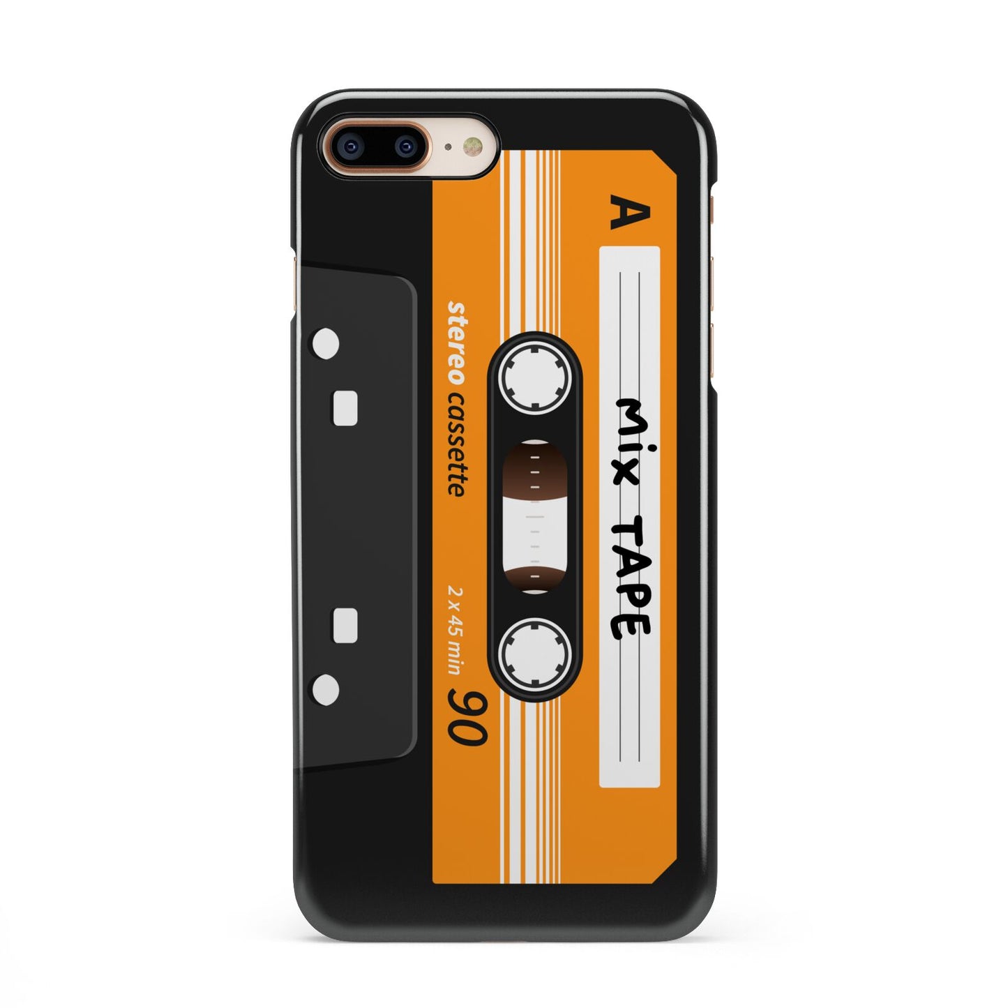 Black Casette Tape iPhone 8 Plus 3D Snap Case on Gold Phone