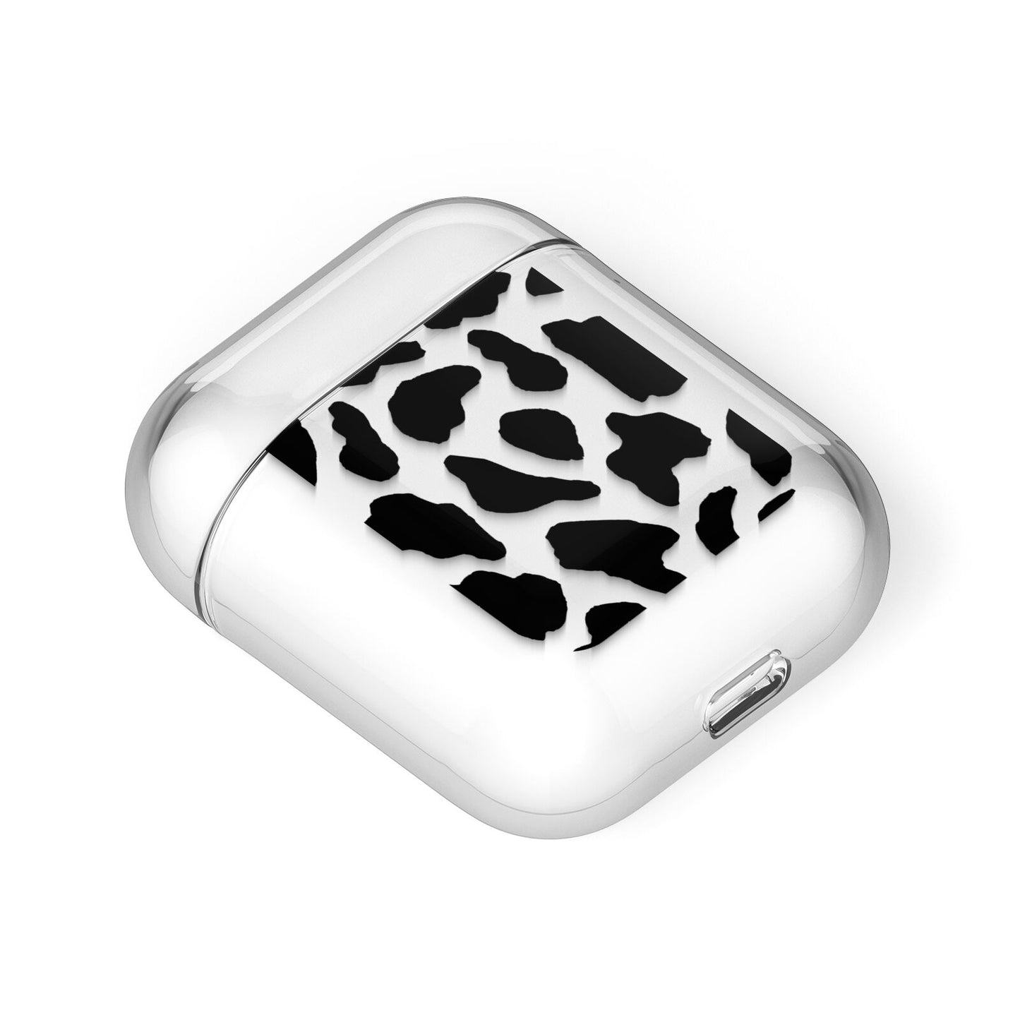 Black Cow Print AirPods Case Laid Flat