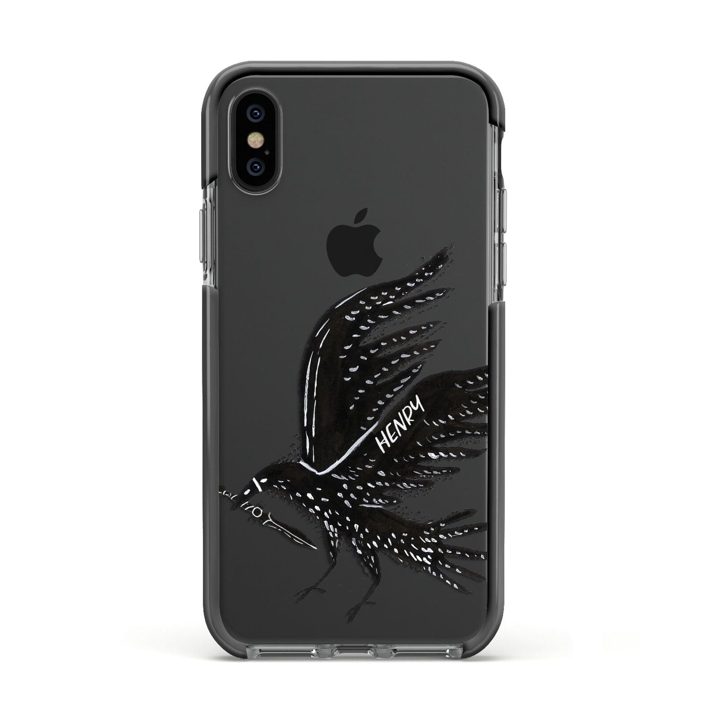 Black Crow Personalised Apple iPhone Xs Impact Case Black Edge on Black Phone