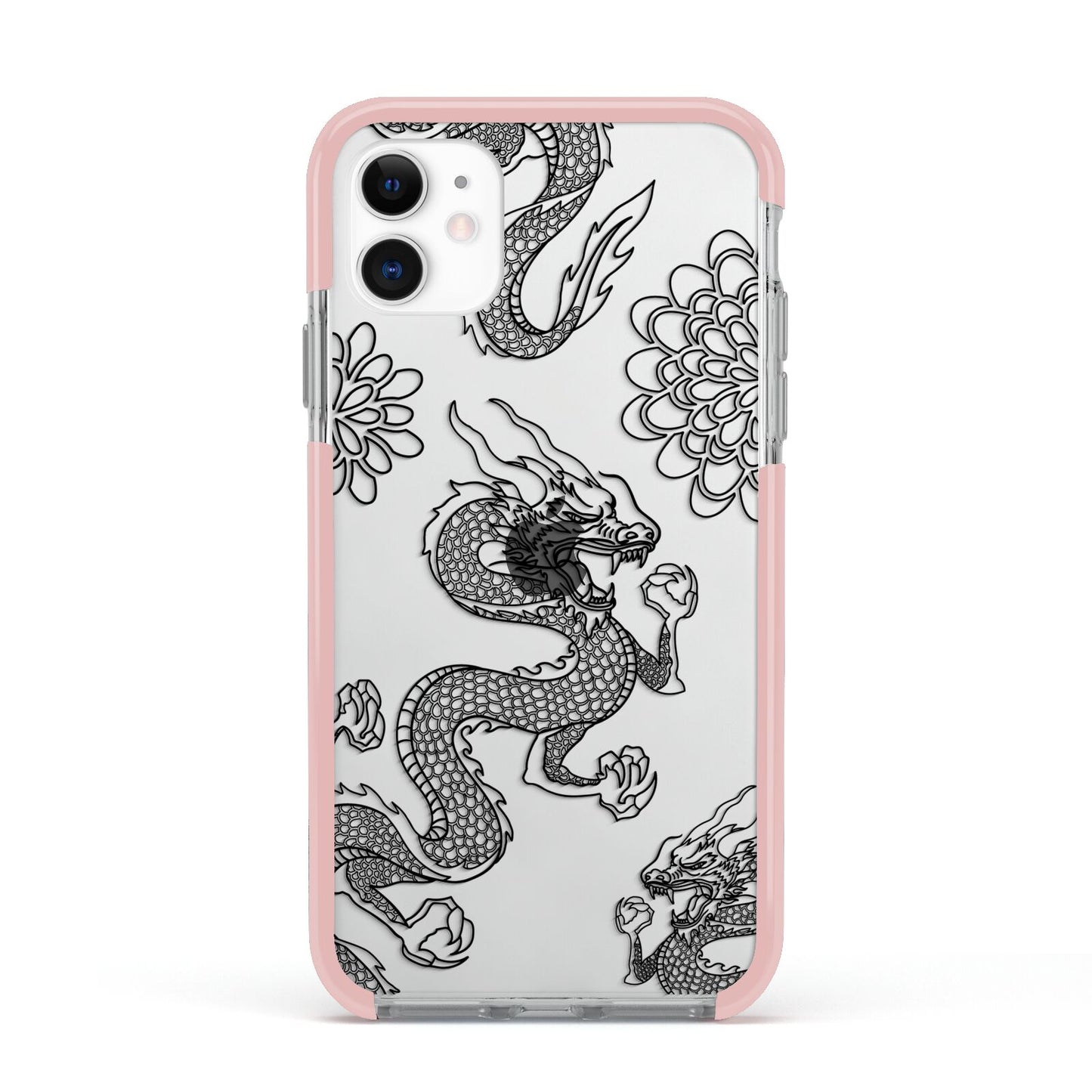 Black Dragon Apple iPhone 11 in White with Pink Impact Case