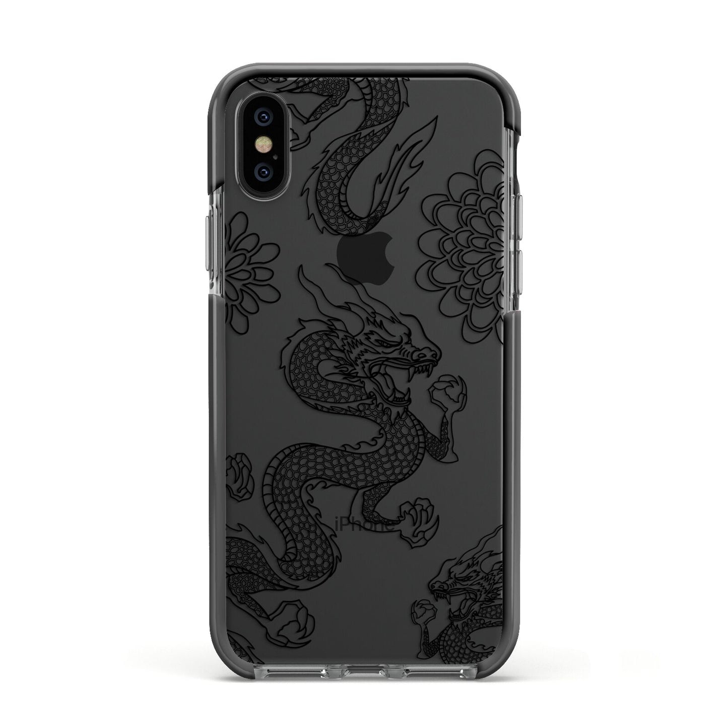 Black Dragon Apple iPhone Xs Impact Case Black Edge on Black Phone