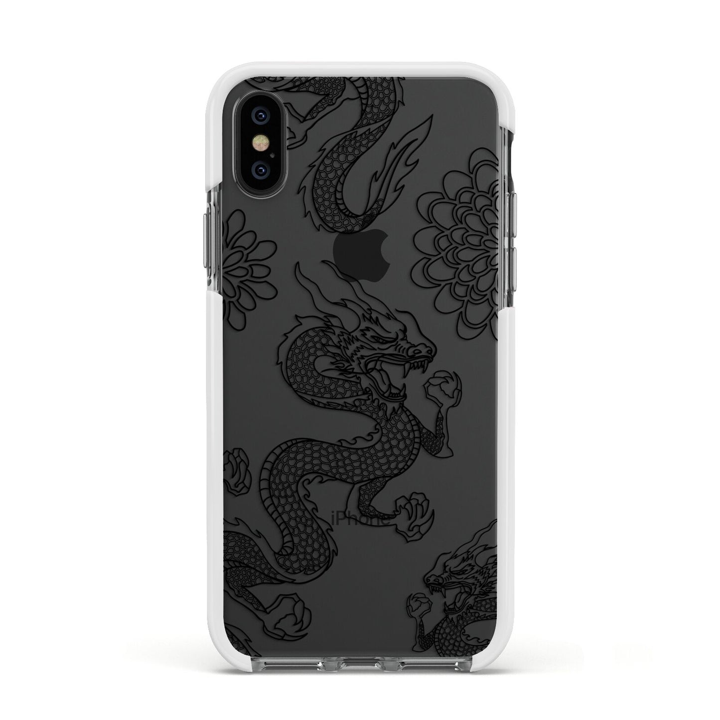 Black Dragon Apple iPhone Xs Impact Case White Edge on Black Phone