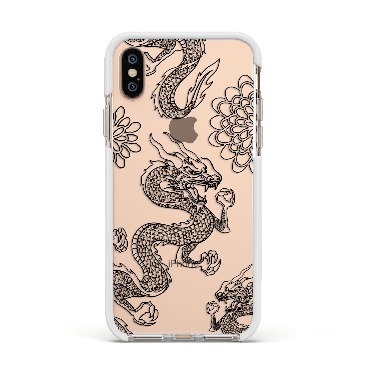 Black Dragon Apple iPhone Xs Impact Case White Edge on Gold Phone