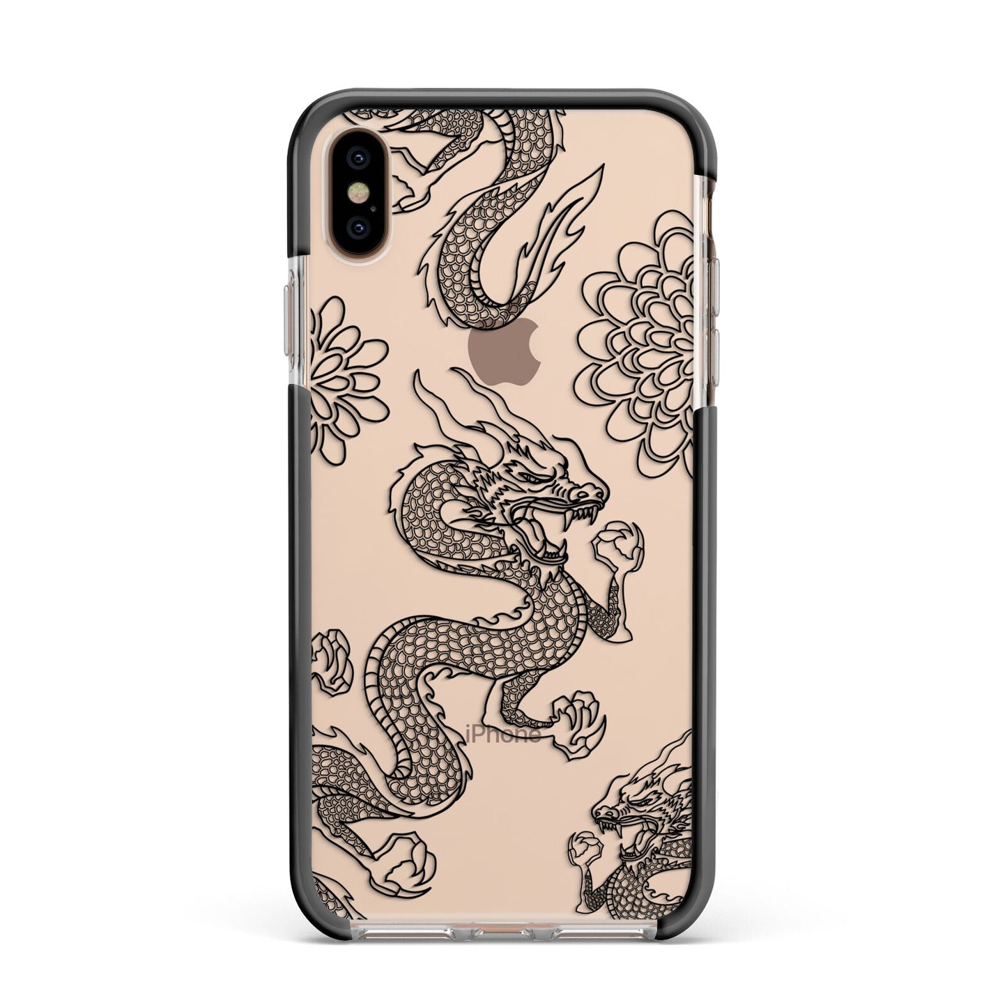 Black Dragon Apple iPhone Xs Max Impact Case Black Edge on Gold Phone