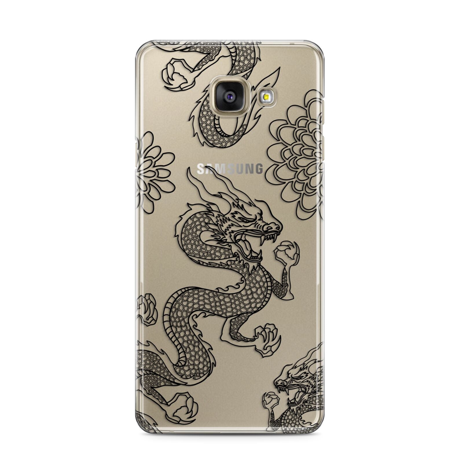 Black Dragon Samsung Galaxy A3 2016 Case on gold phone