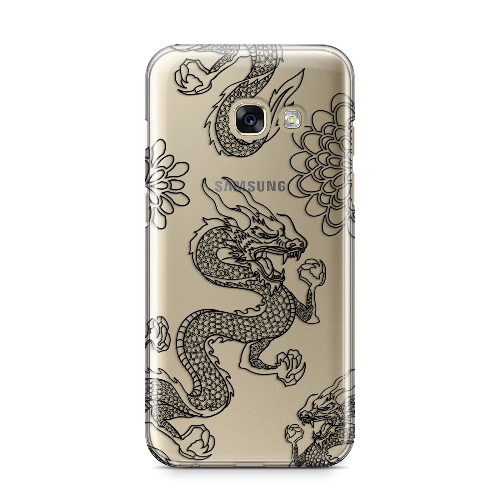 Black Dragon Samsung Galaxy A3 2017 Case on gold phone