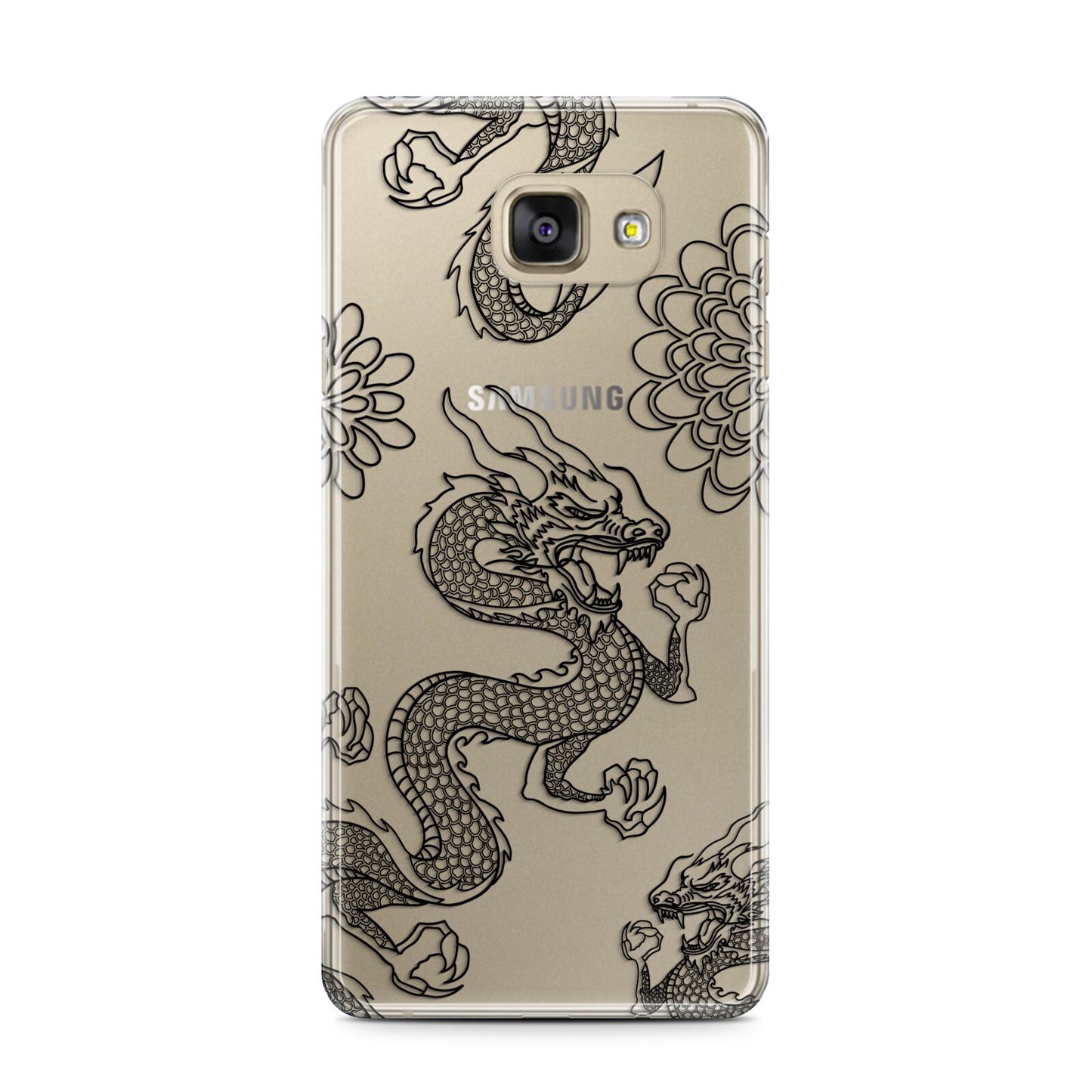 Black Dragon Samsung Galaxy A7 2016 Case on gold phone