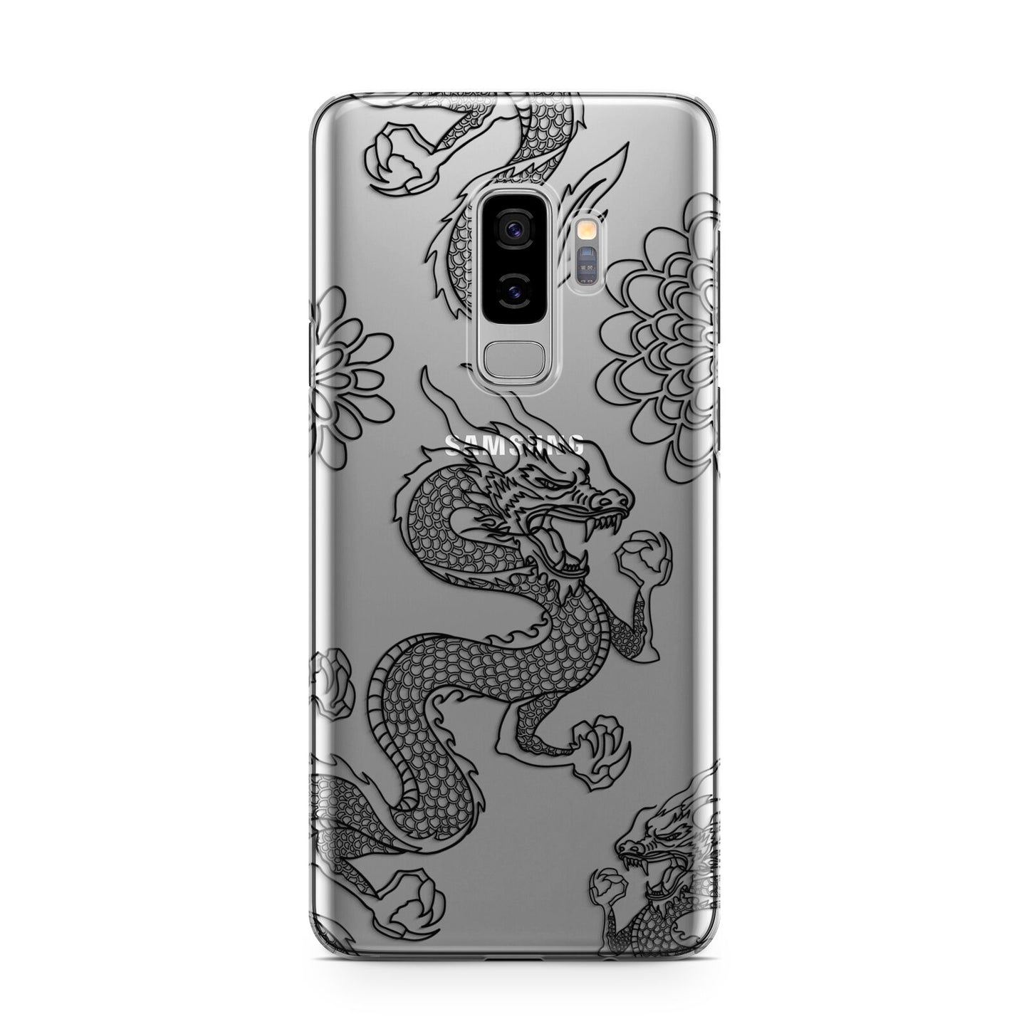 Black Dragon Samsung Galaxy S9 Plus Case on Silver phone