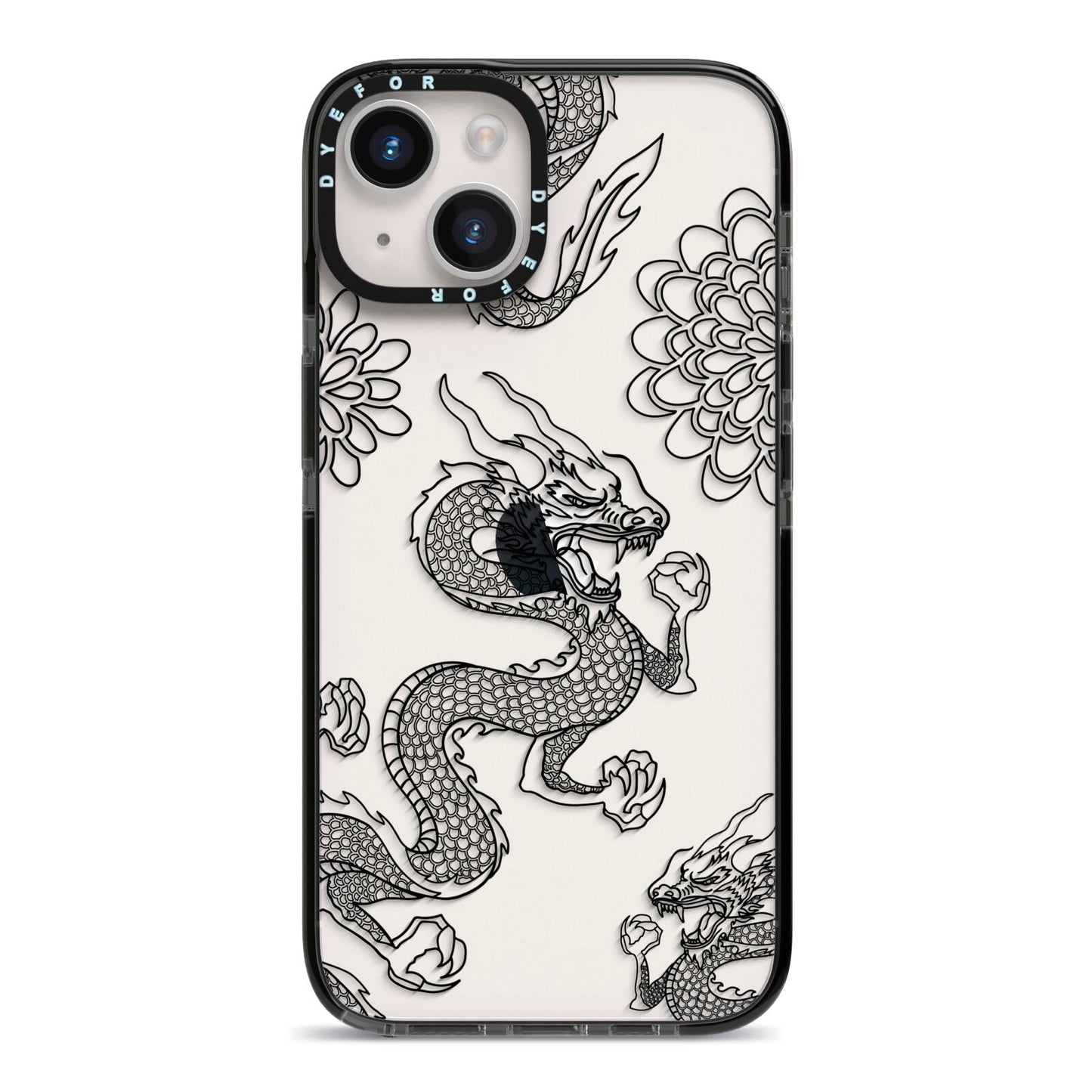 Black Dragon iPhone 14 Black Impact Case on Silver phone