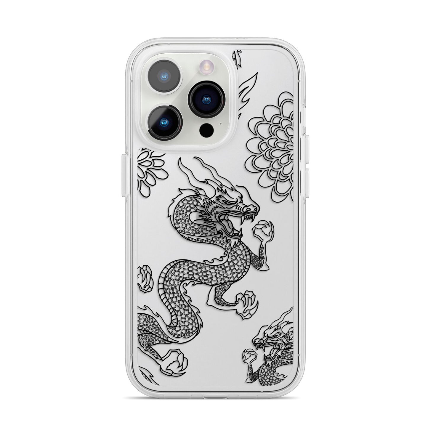 Black Dragon iPhone 14 Pro Clear Tough Case Silver