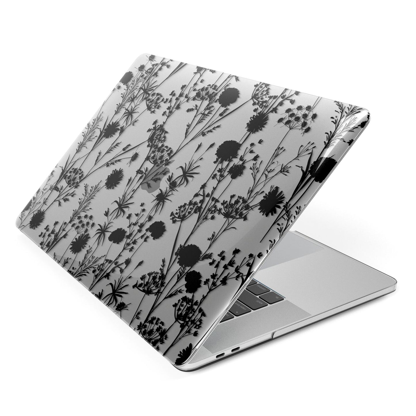 Black Floral Meadow Apple MacBook Case Side View