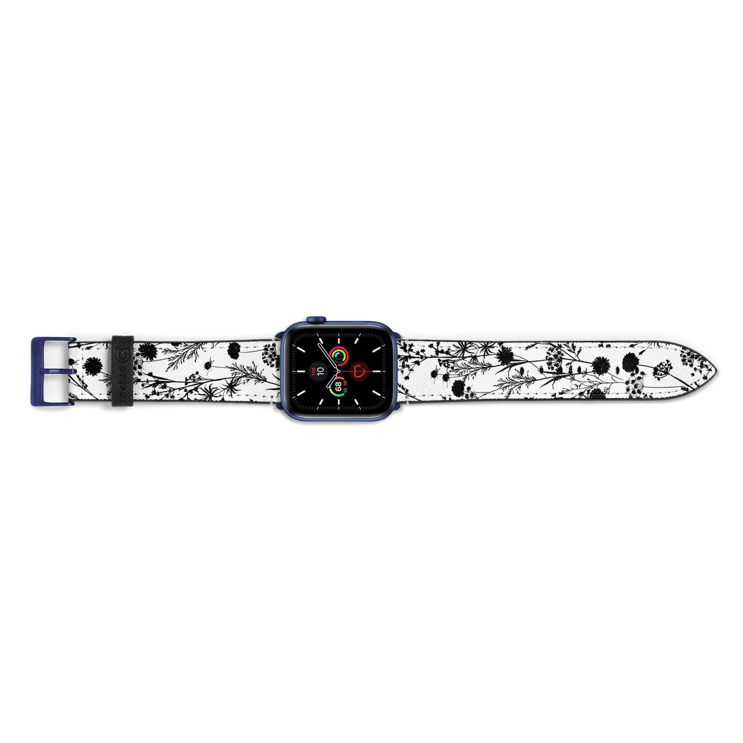 Black Floral Meadow Apple Watch Strap Landscape Image Blue Hardware