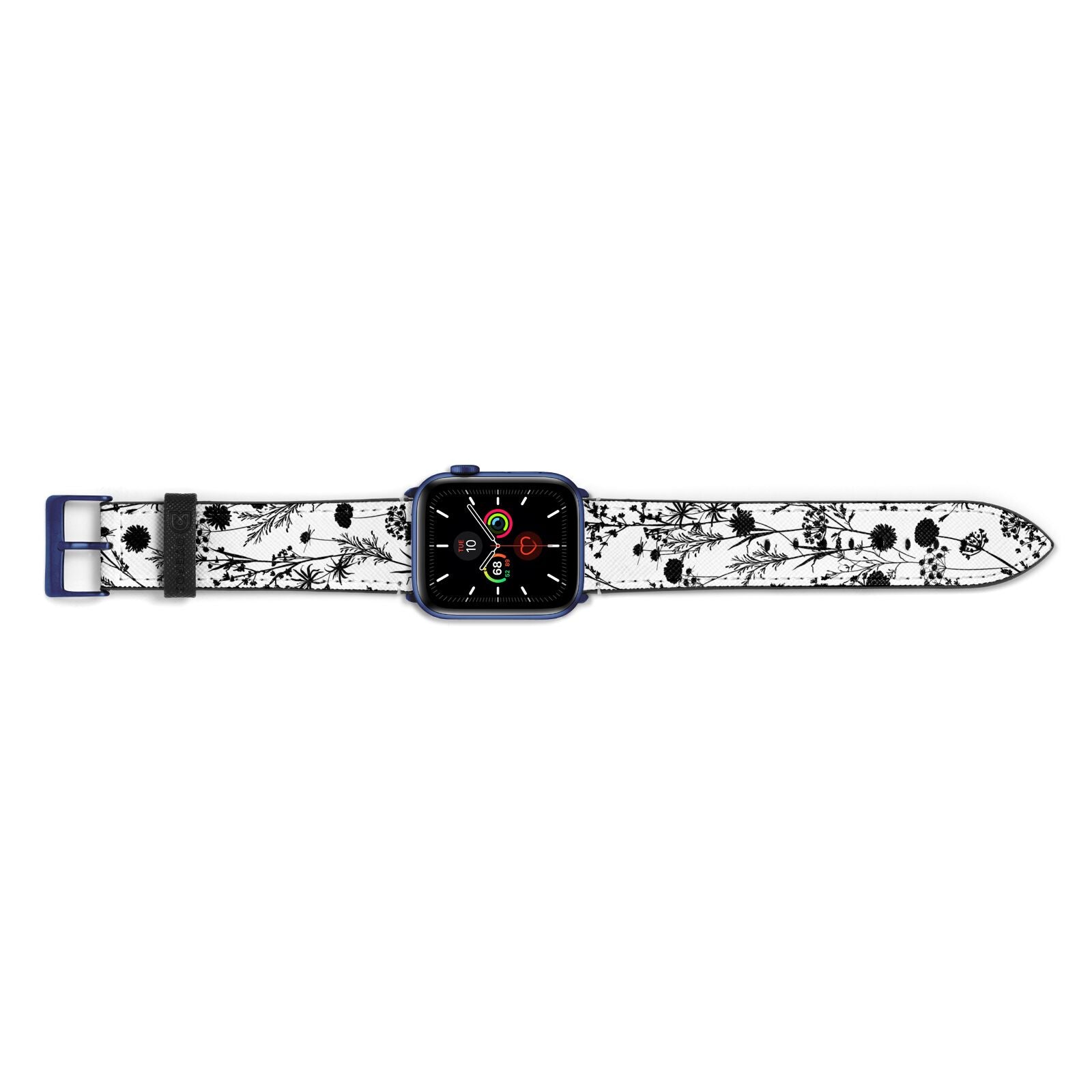 Black Floral Meadow Apple Watch Strap Landscape Image Blue Hardware