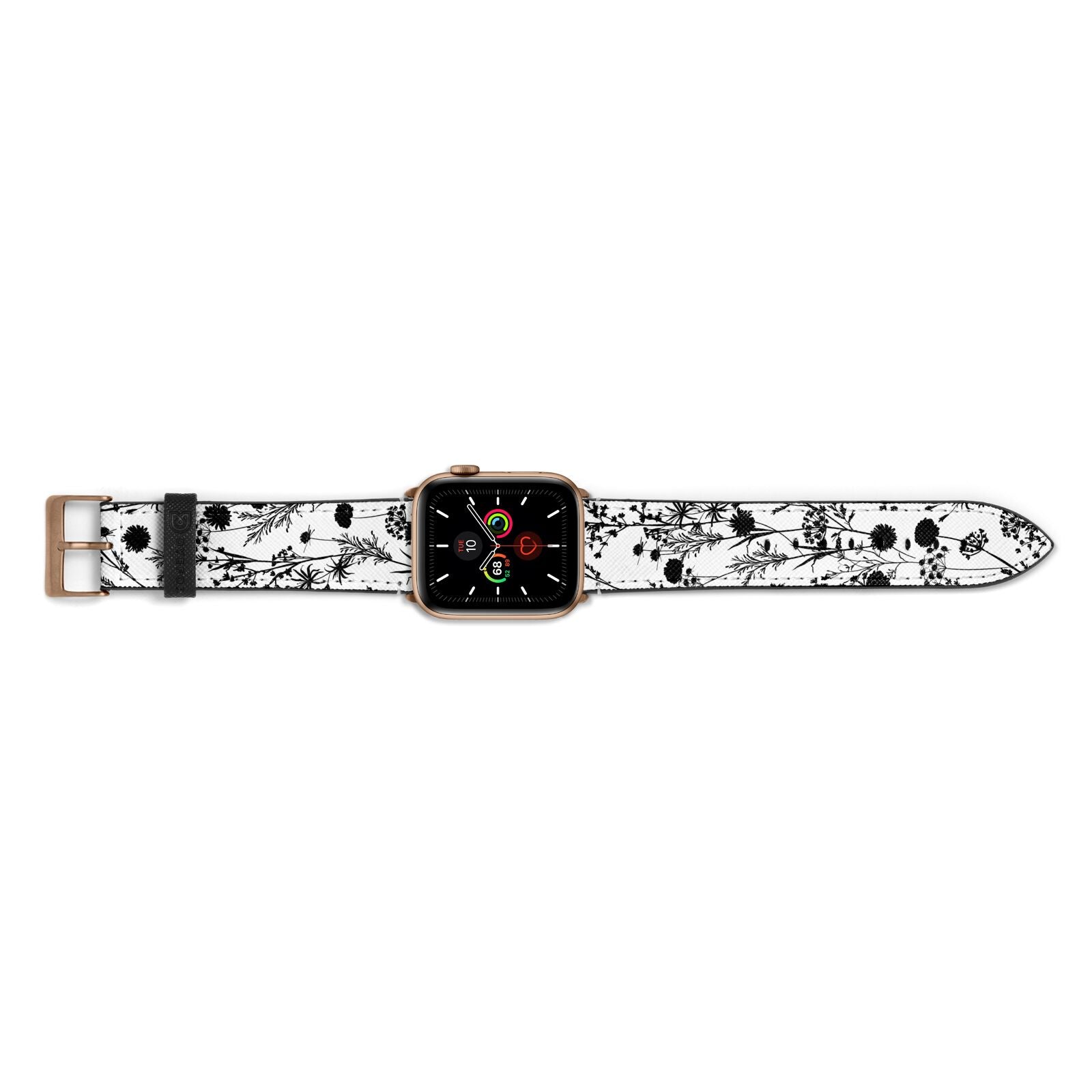 Black Floral Meadow Apple Watch Strap Landscape Image Gold Hardware