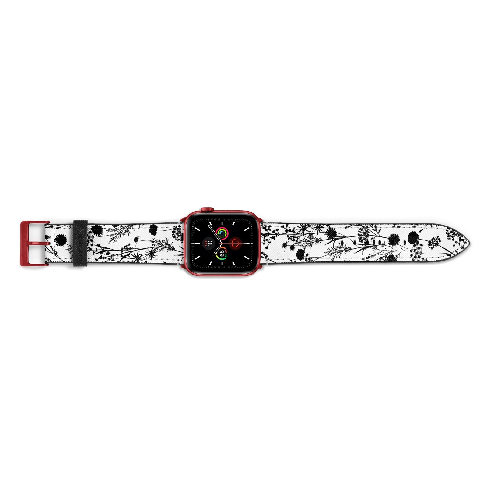 Black Floral Meadow Apple Watch Strap Landscape Image Red Hardware