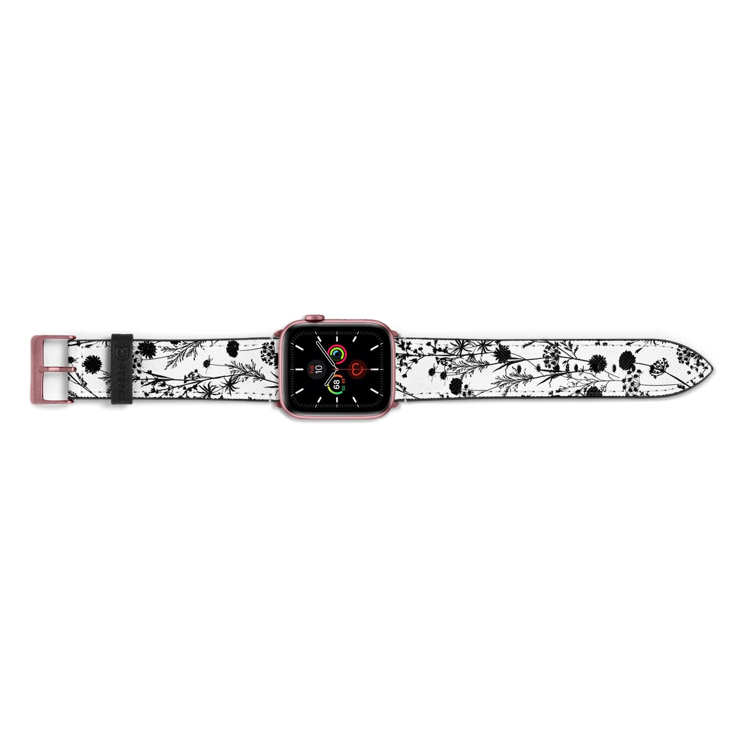 Black Floral Meadow Apple Watch Strap Landscape Image Rose Gold Hardware