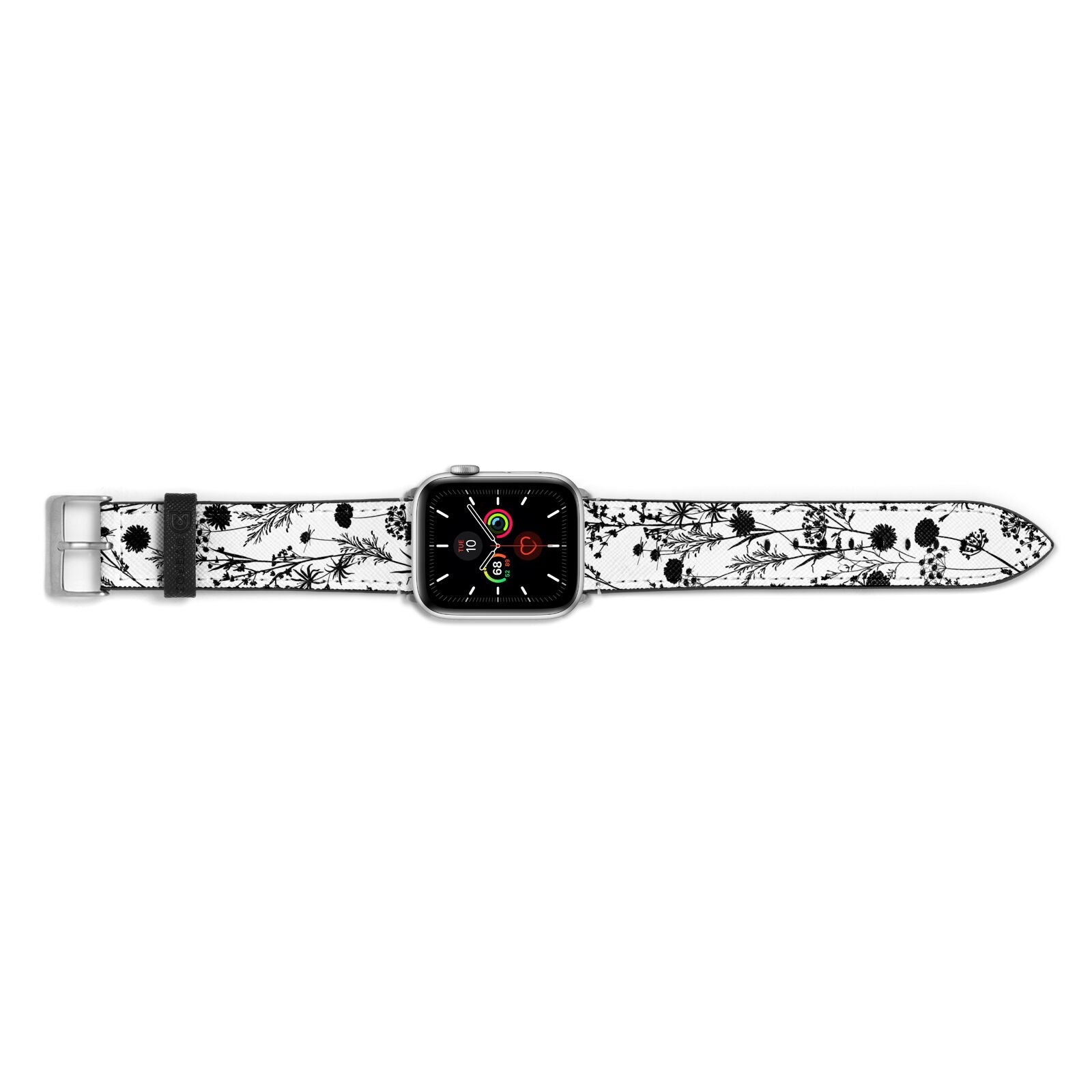 Black Floral Meadow Apple Watch Strap Landscape Image Silver Hardware