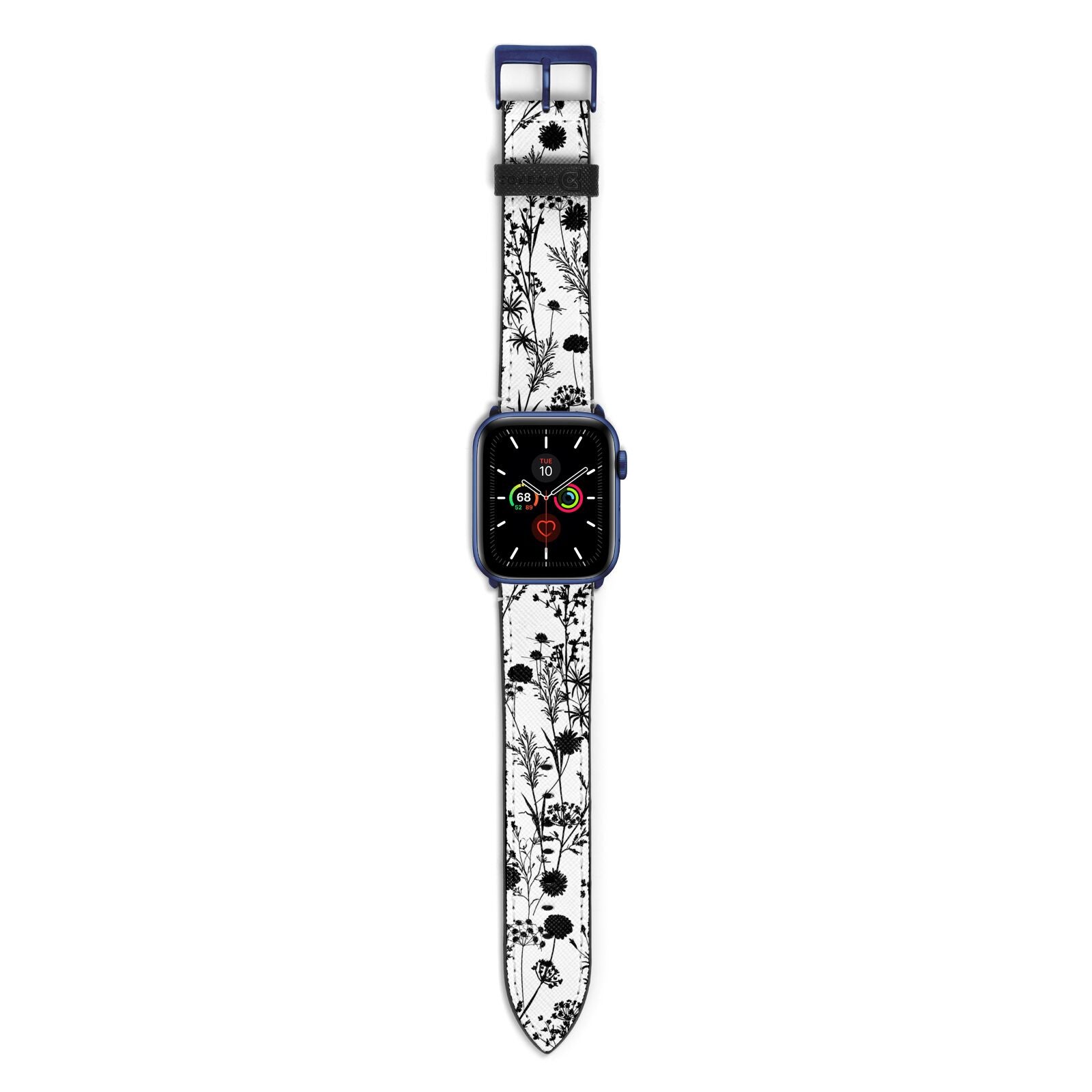 Black Floral Meadow Apple Watch Strap with Blue Hardware