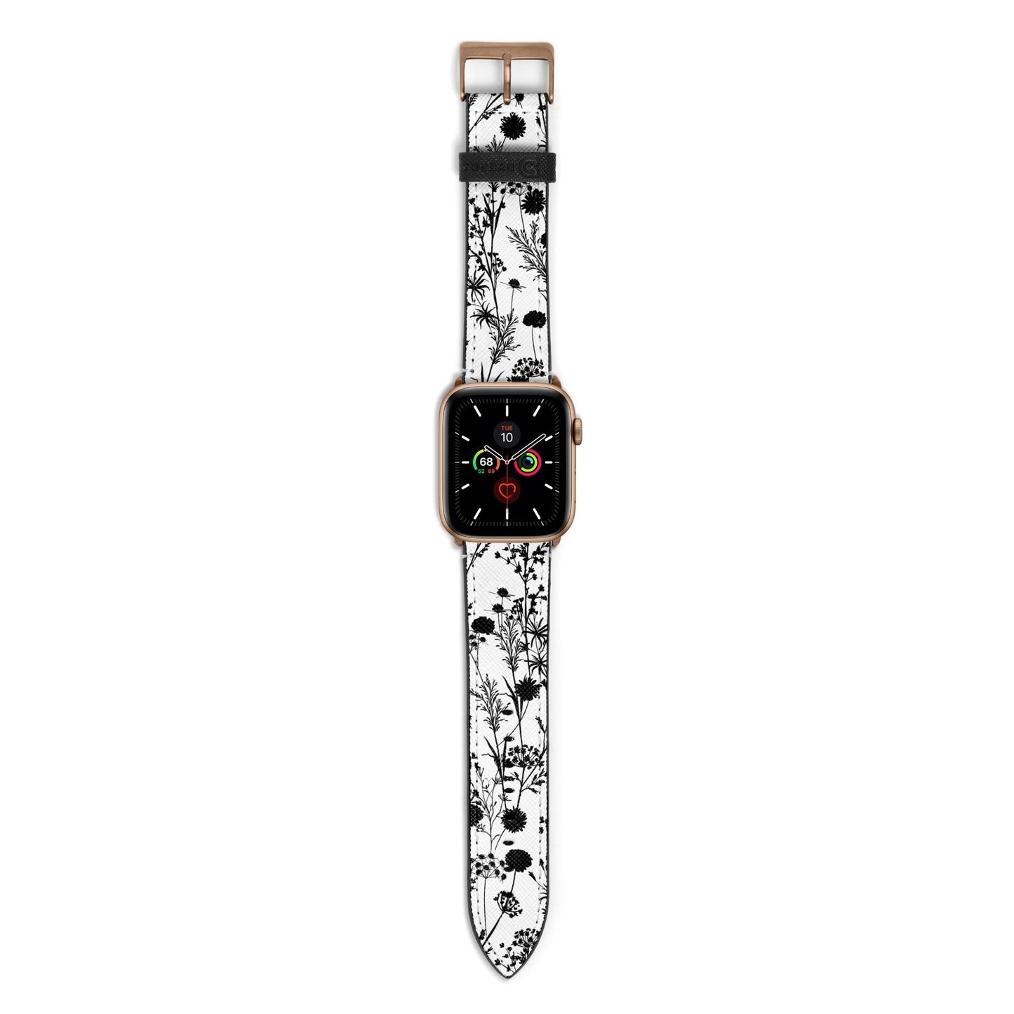 Black Floral Meadow Apple Watch Strap with Gold Hardware