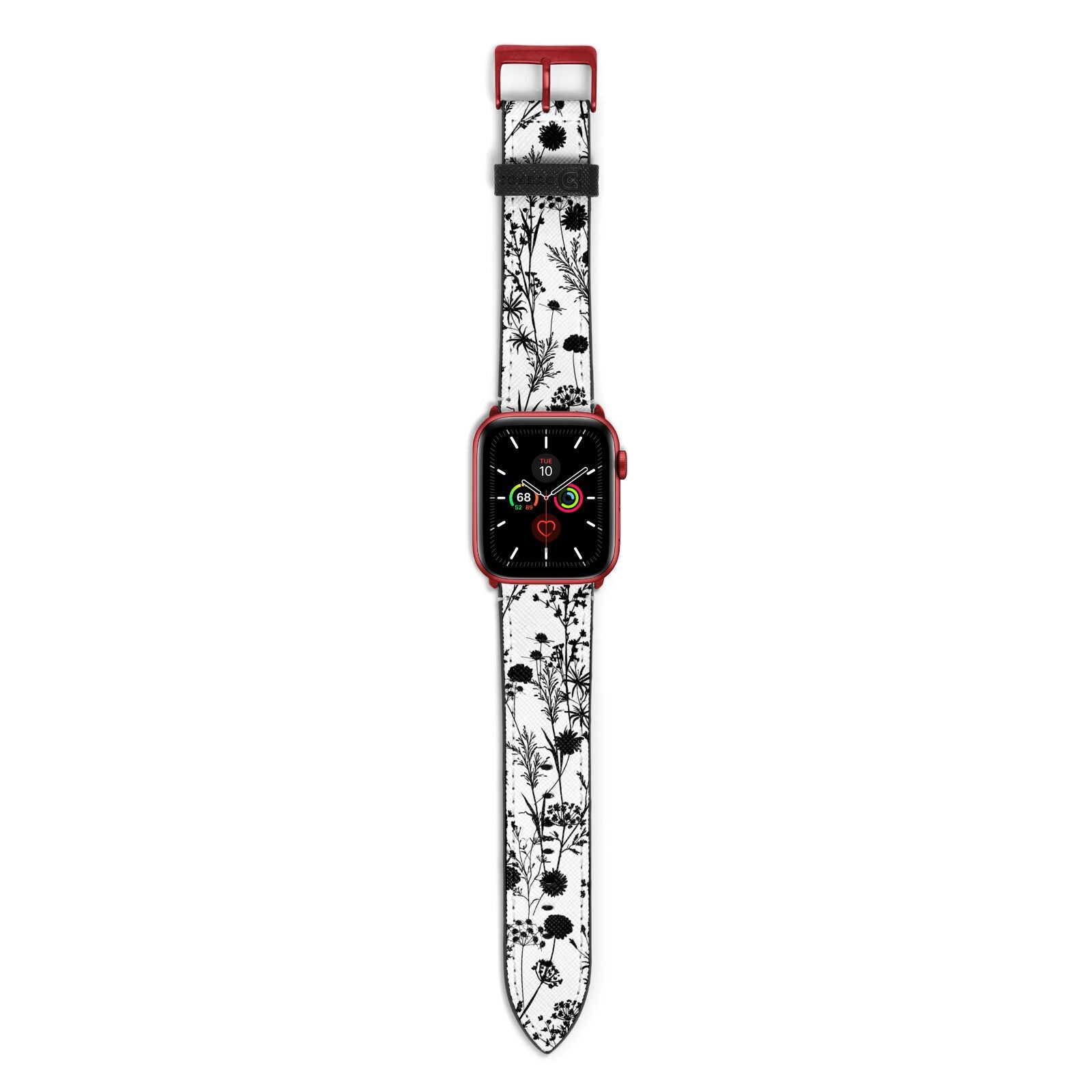 Black Floral Meadow Apple Watch Strap with Red Hardware