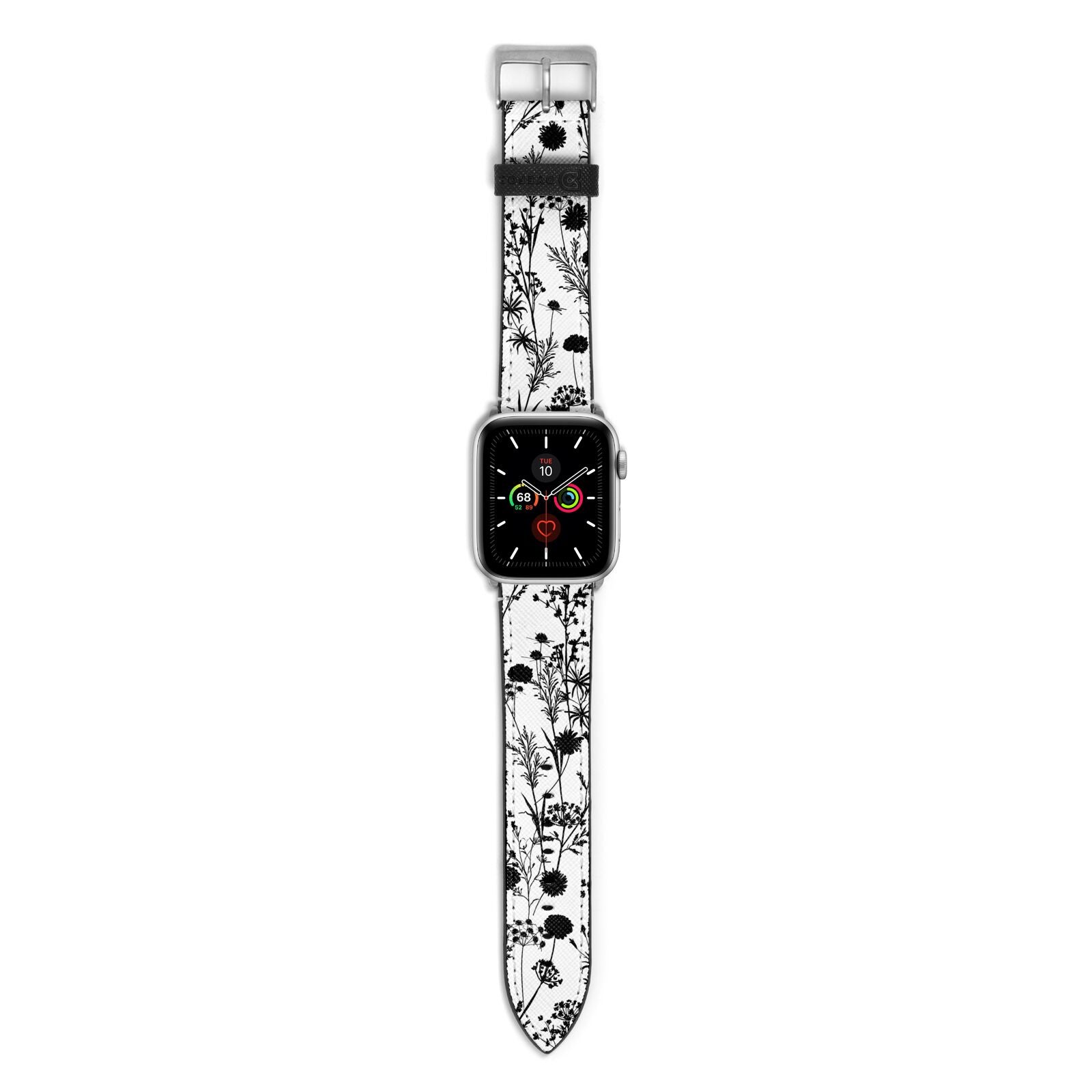 Black Floral Meadow Apple Watch Strap with Silver Hardware