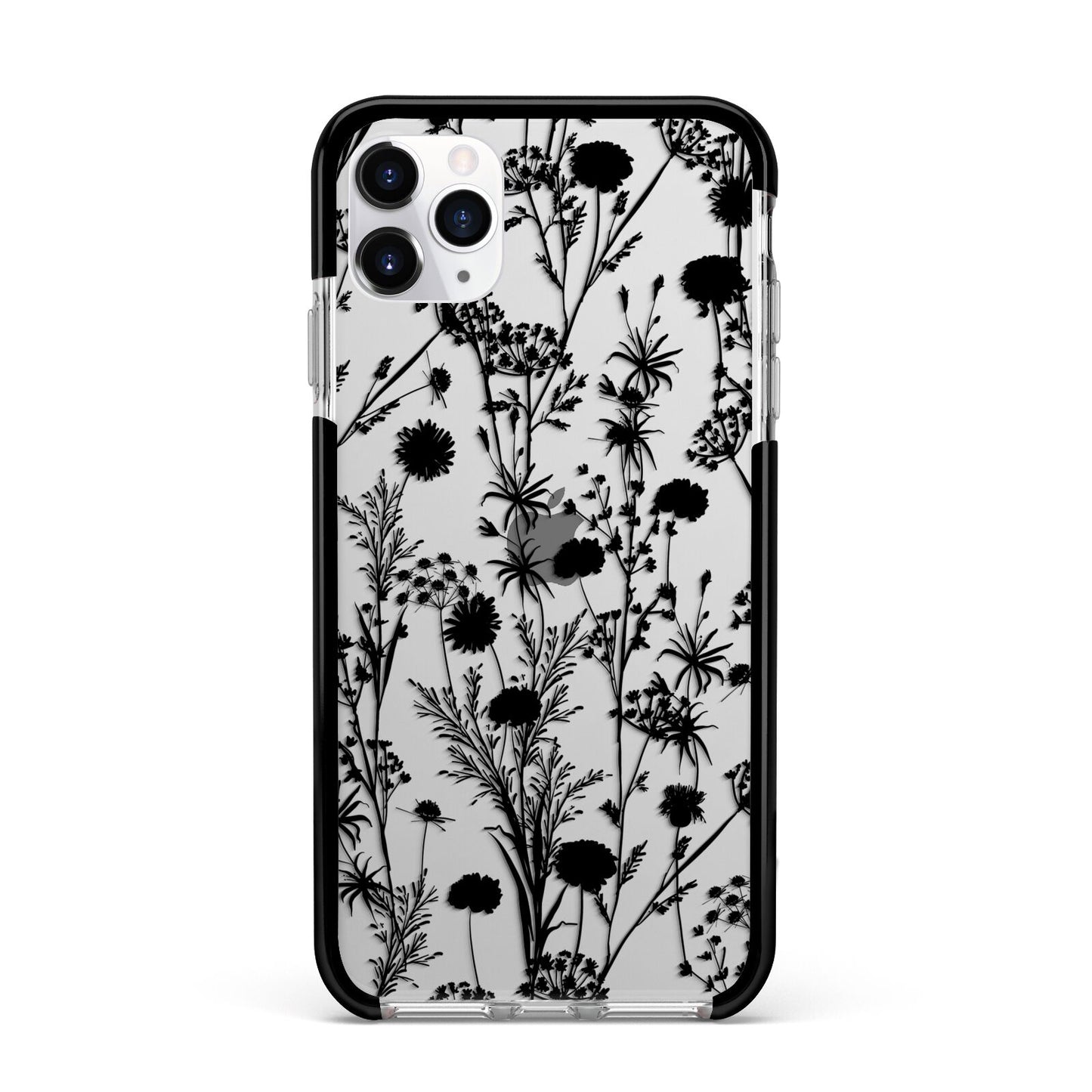 Black Floral Meadow Apple iPhone 11 Pro Max in Silver with Black Impact Case