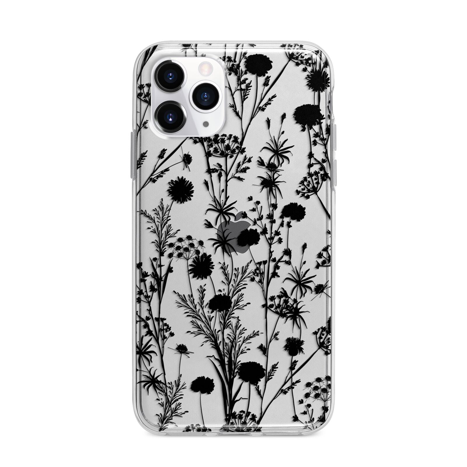 Black Floral Meadow Apple iPhone 11 Pro Max in Silver with Bumper Case