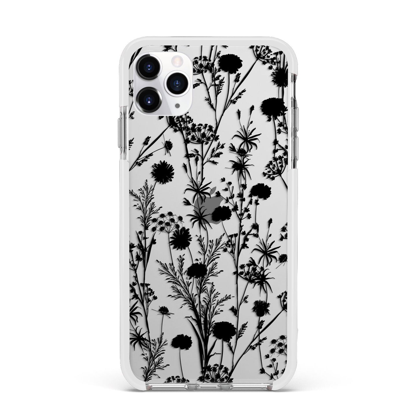 Black Floral Meadow Apple iPhone 11 Pro Max in Silver with White Impact Case