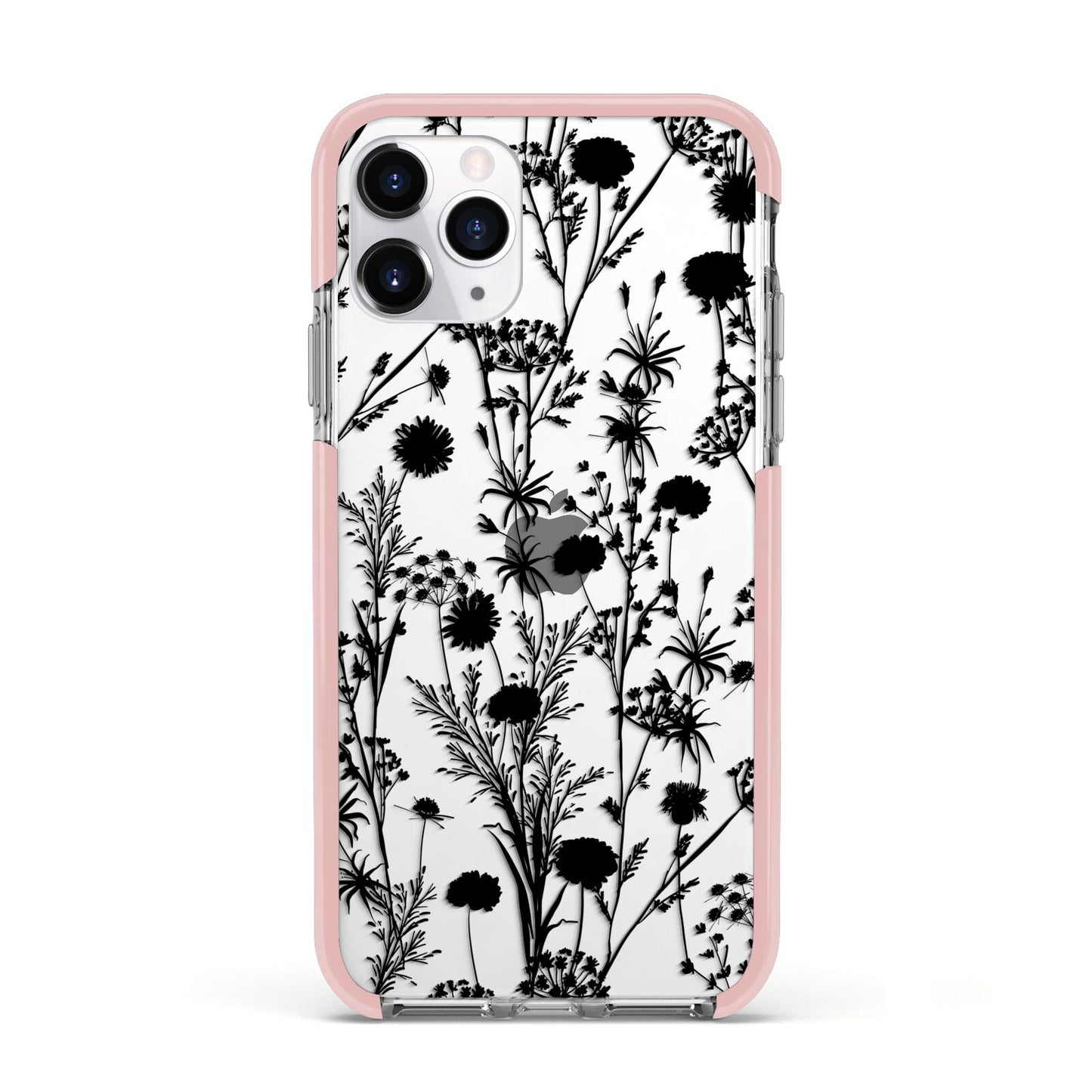 Black Floral Meadow Apple iPhone 11 Pro in Silver with Pink Impact Case