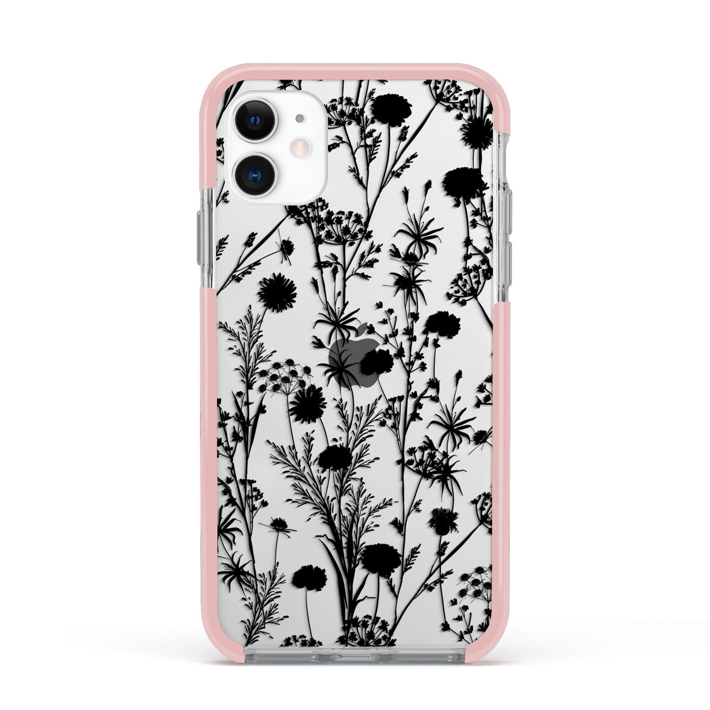 Black Floral Meadow Apple iPhone 11 in White with Pink Impact Case