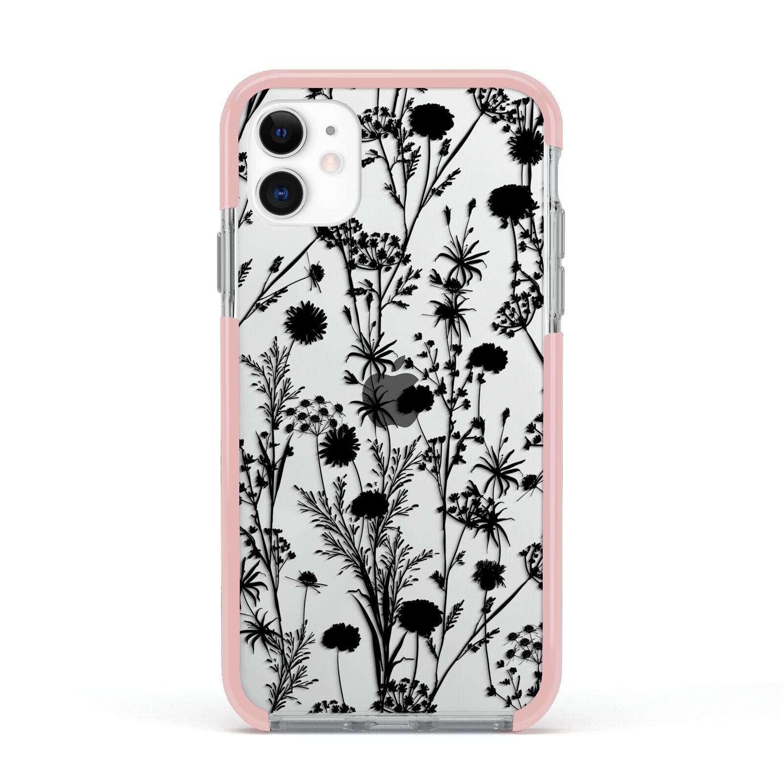 Black Floral Meadow Apple iPhone 11 in White with Pink Impact Case