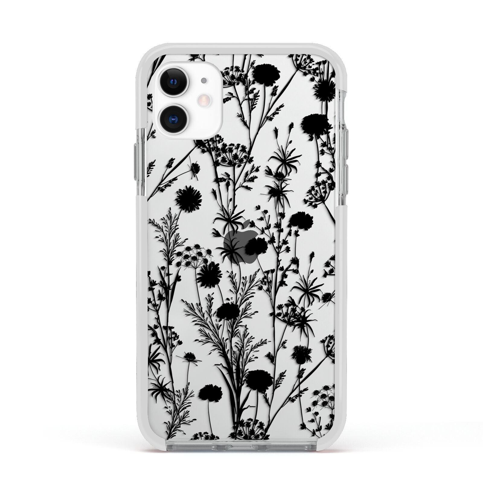 Black Floral Meadow Apple iPhone 11 in White with White Impact Case