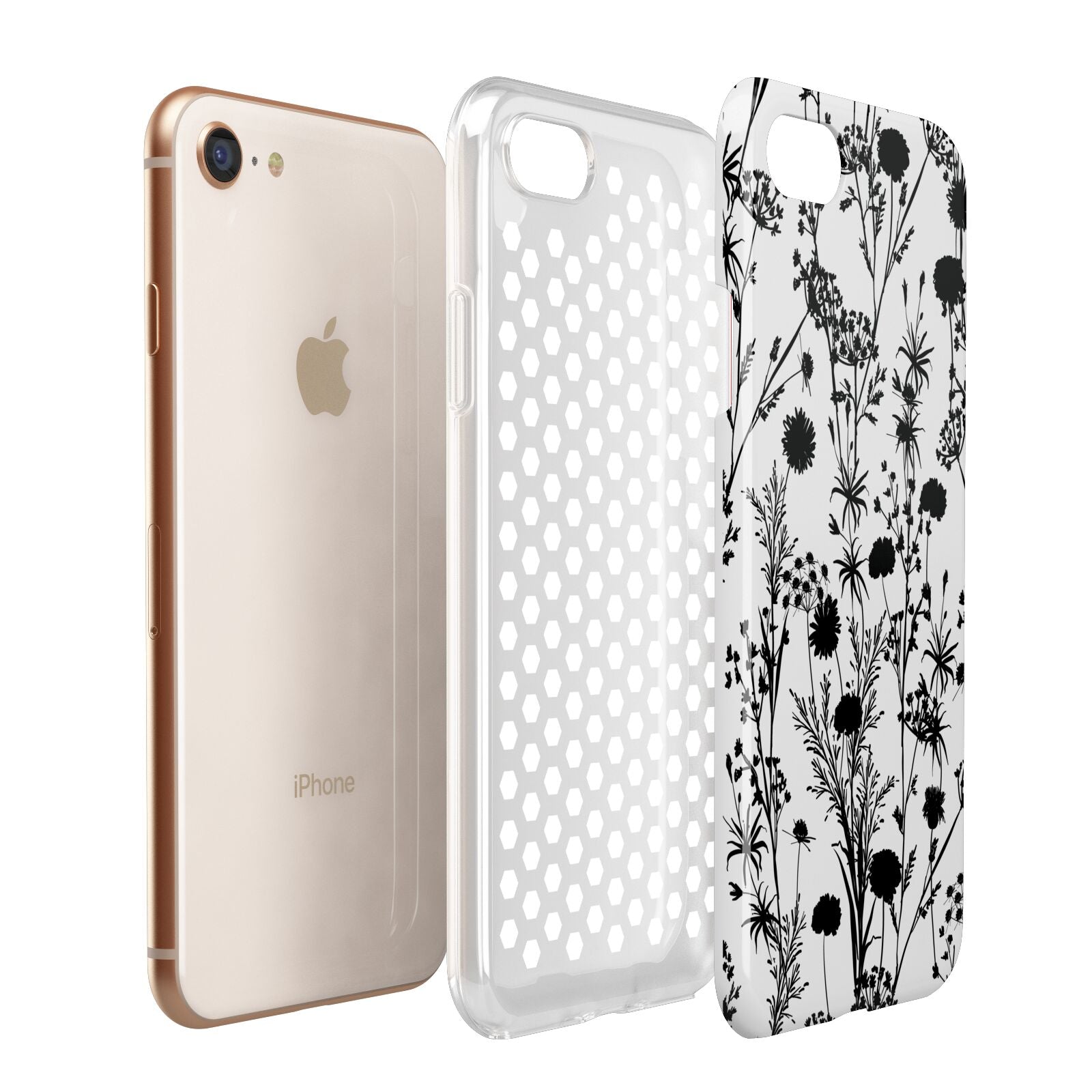 Black Floral Meadow Apple iPhone 7 8 3D Tough Case Expanded View
